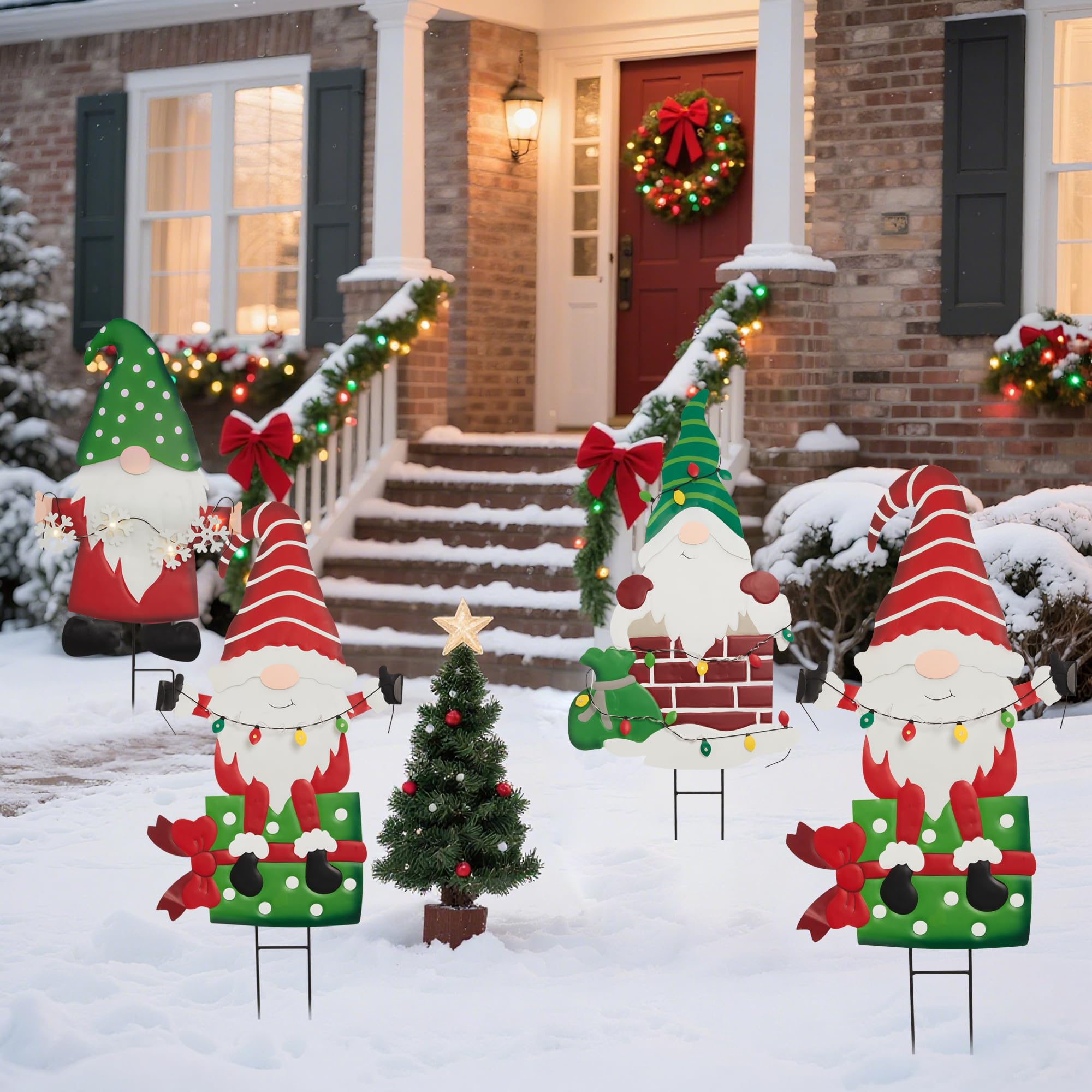 Solar LED Santa Claus Garden Metal Stake, Santa Climbing Out of Chimney with Gifts Design, Waterproof Outdoor Christmas Decor fo