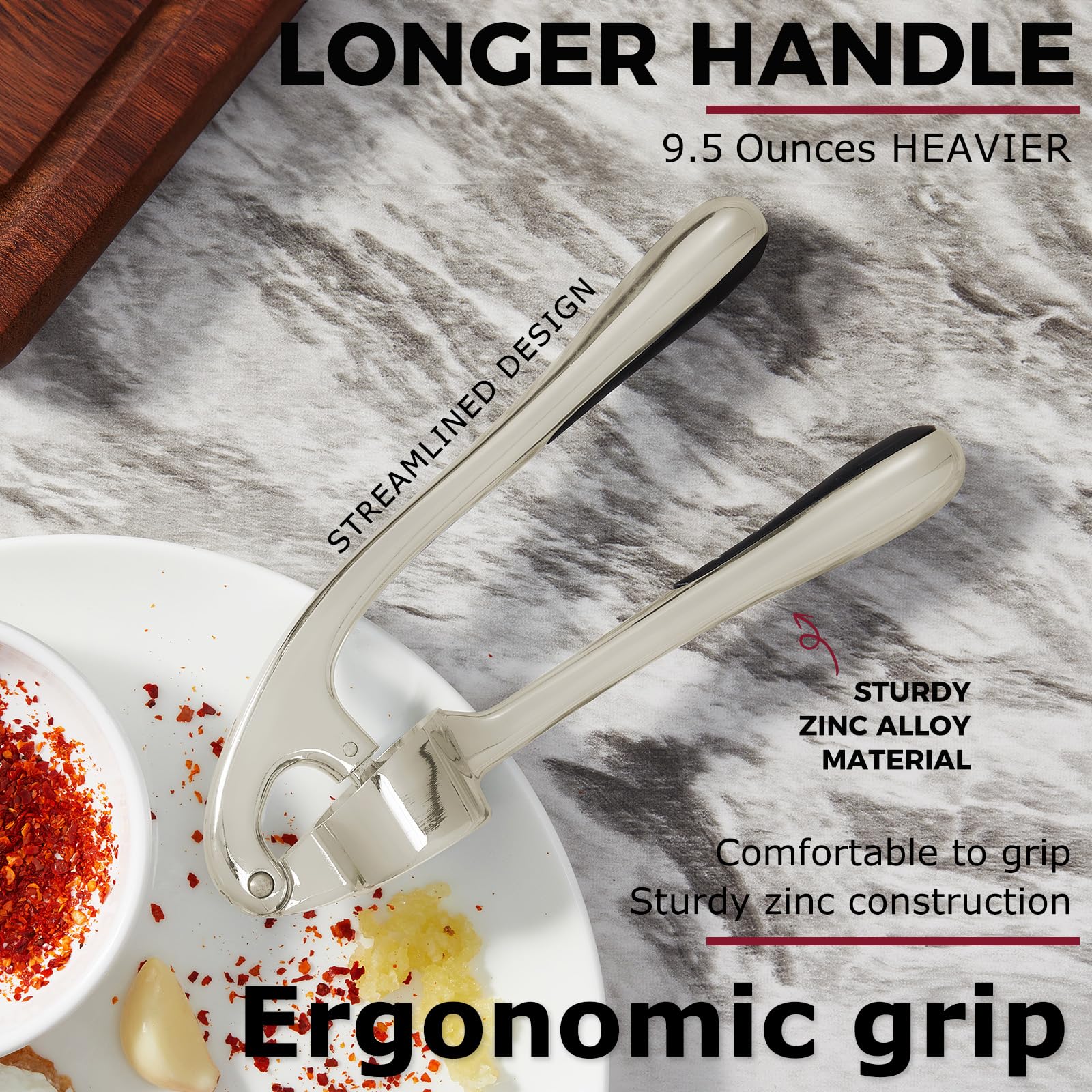 Kitessensu High Effective Garlic Press With Studs, Heavy Duty Garlic Mincer, Easy To Squeeze And Clean, Rust Proof & Dishwasher