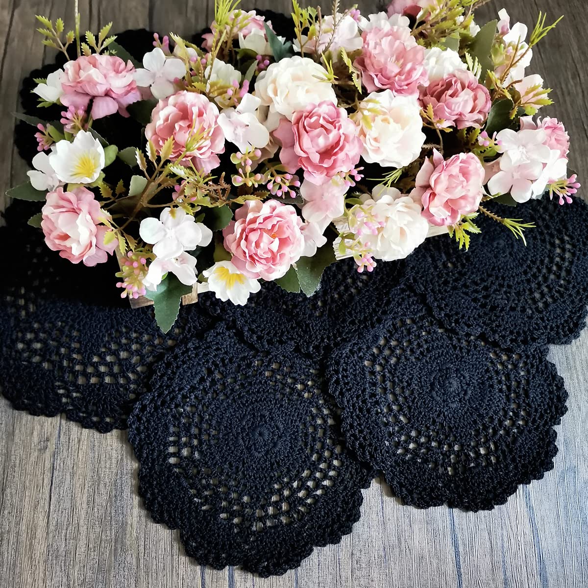 Phantomon 8 Inch Doilies Crochet Round Lace Doily Handmade Placemats 100% Cotton Crocheted Coasters, Flower Design, Pack Of 8 (B
