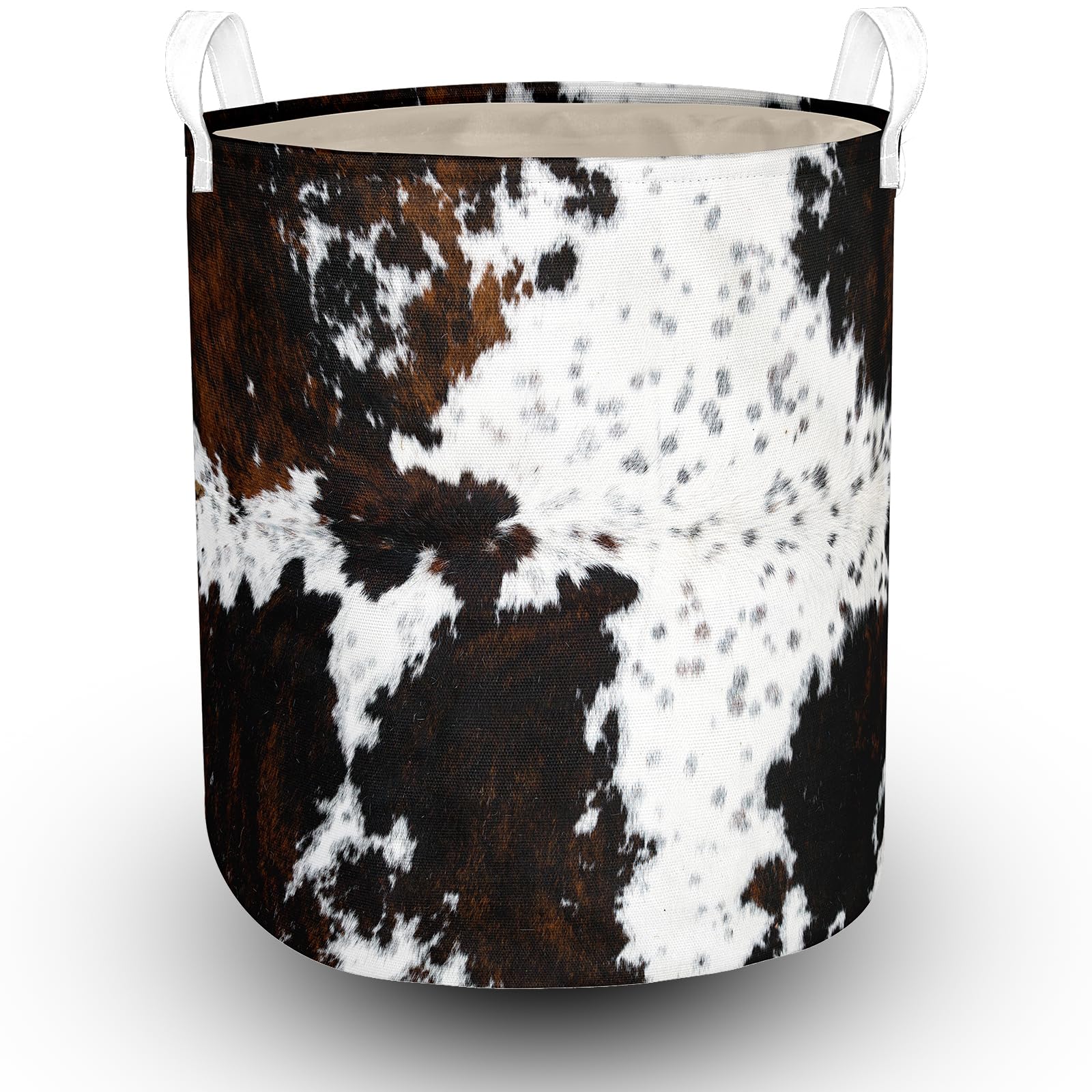 Highland Cow Laundry Basket With Lining Cowskin Printed Boys Girls Laundry Hamper For Clothes Storage Toys Bin Brown And White C