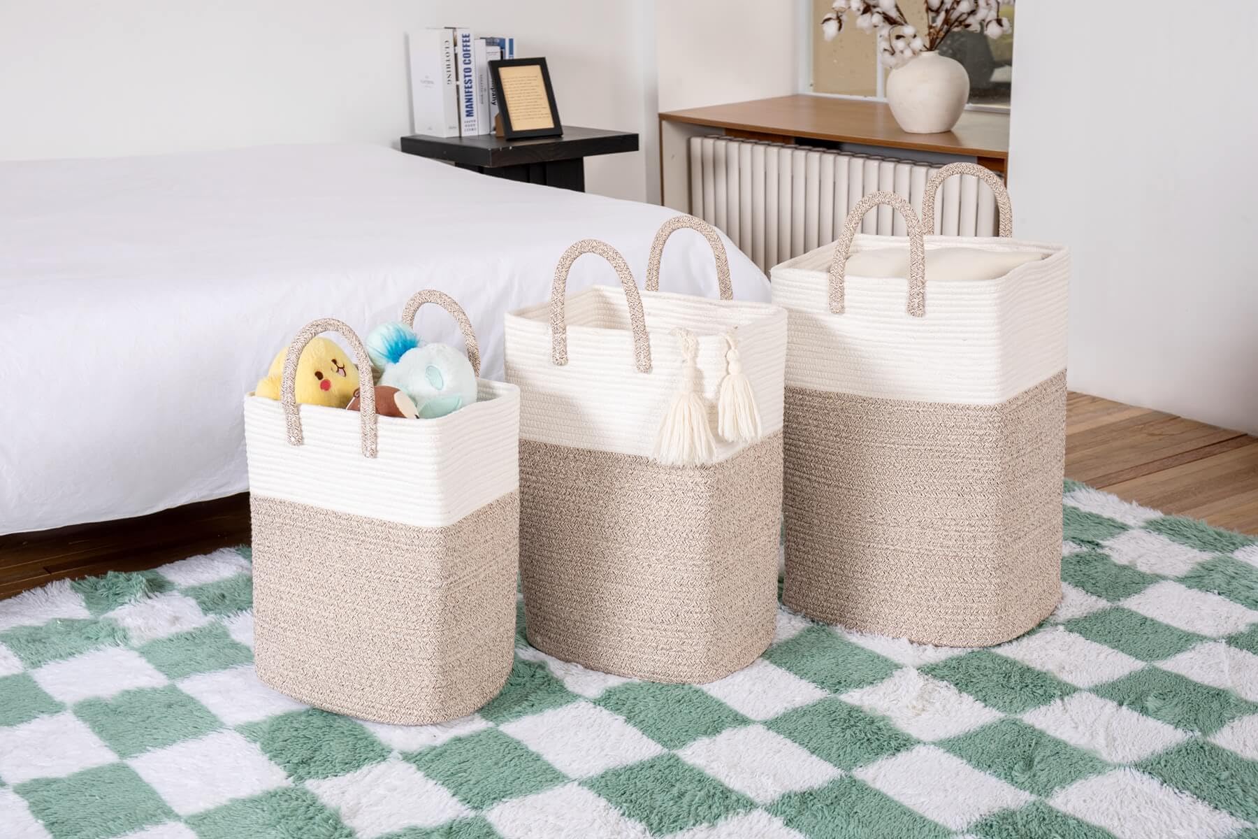Tall Laundry Hamper Sorters Big Laundry Basket With Handles,Woven Cotton Rope, Versatile Storage For Dirty Clothes,Baby Toys,And
