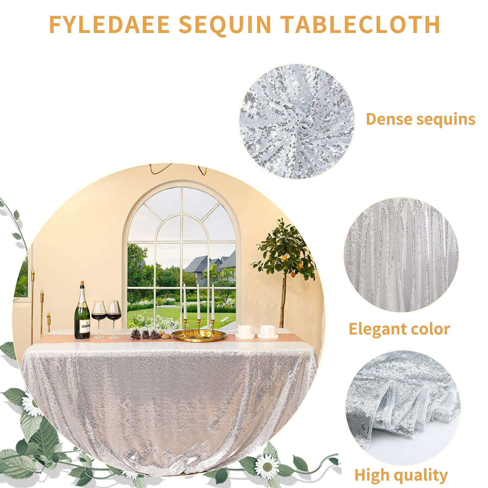 Fyledaee Sequin Tablecloth Rectangular Silver 50X80 Inch Glittering Shimmer Tablecloth For Wedding Baby Shower Birthday Party Di