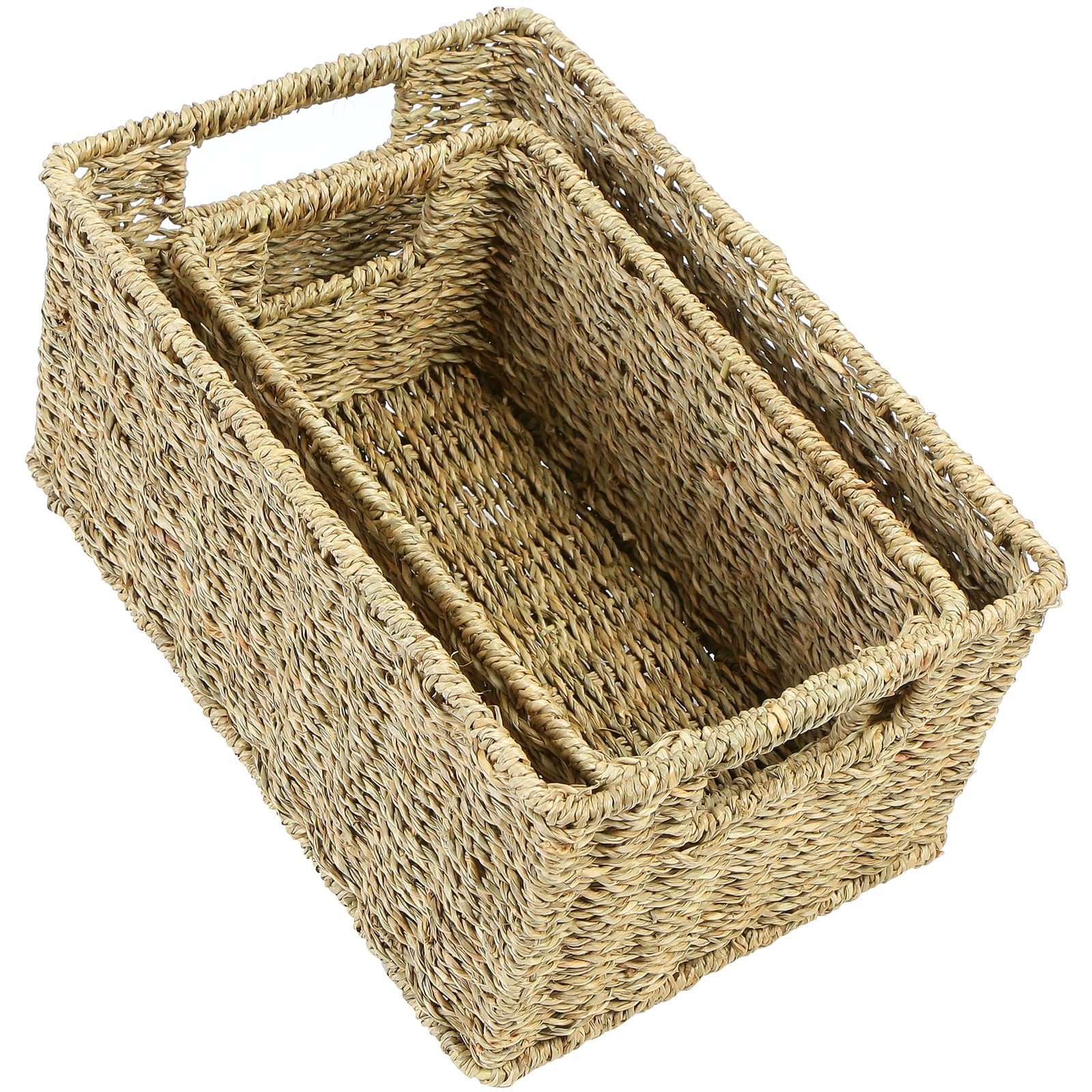 Hoonex Wicker Baskets For Storage, Seagrass Baskets With Dual Handles, Woven Baskets For Shelves, Set Of 2, Natural