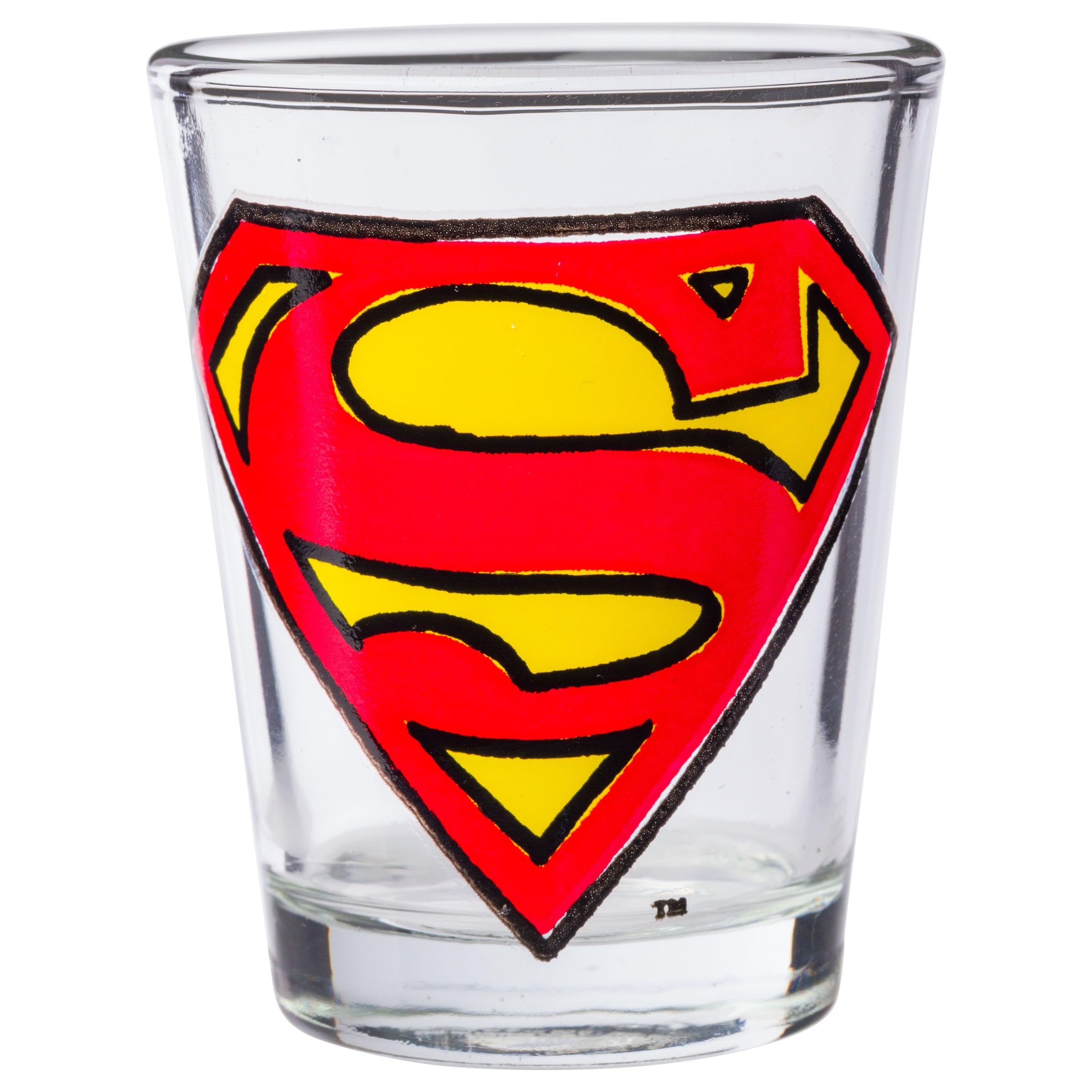 Silver Buffalo Dc Comics Superhero Logos Mini Glasses 4 Pack Featuring Flash, Superman, Wonder Woman, And Batman, 1.5 Ounces