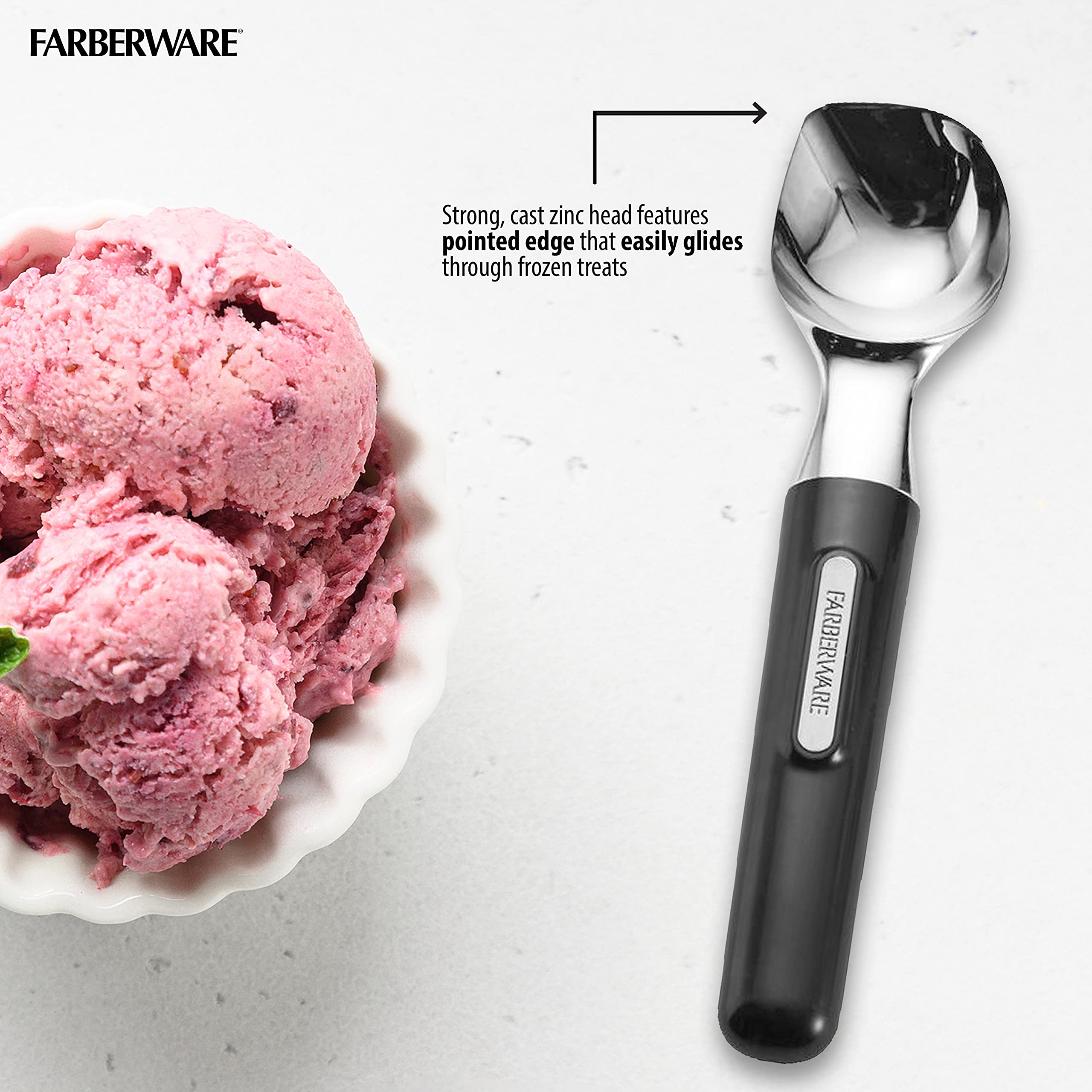 Farberware Professional Ice Cream Scoop, Comfortable Handle, Heavy Duty, Professional Grade Scooper, Get Perfect Shape Scoops, G