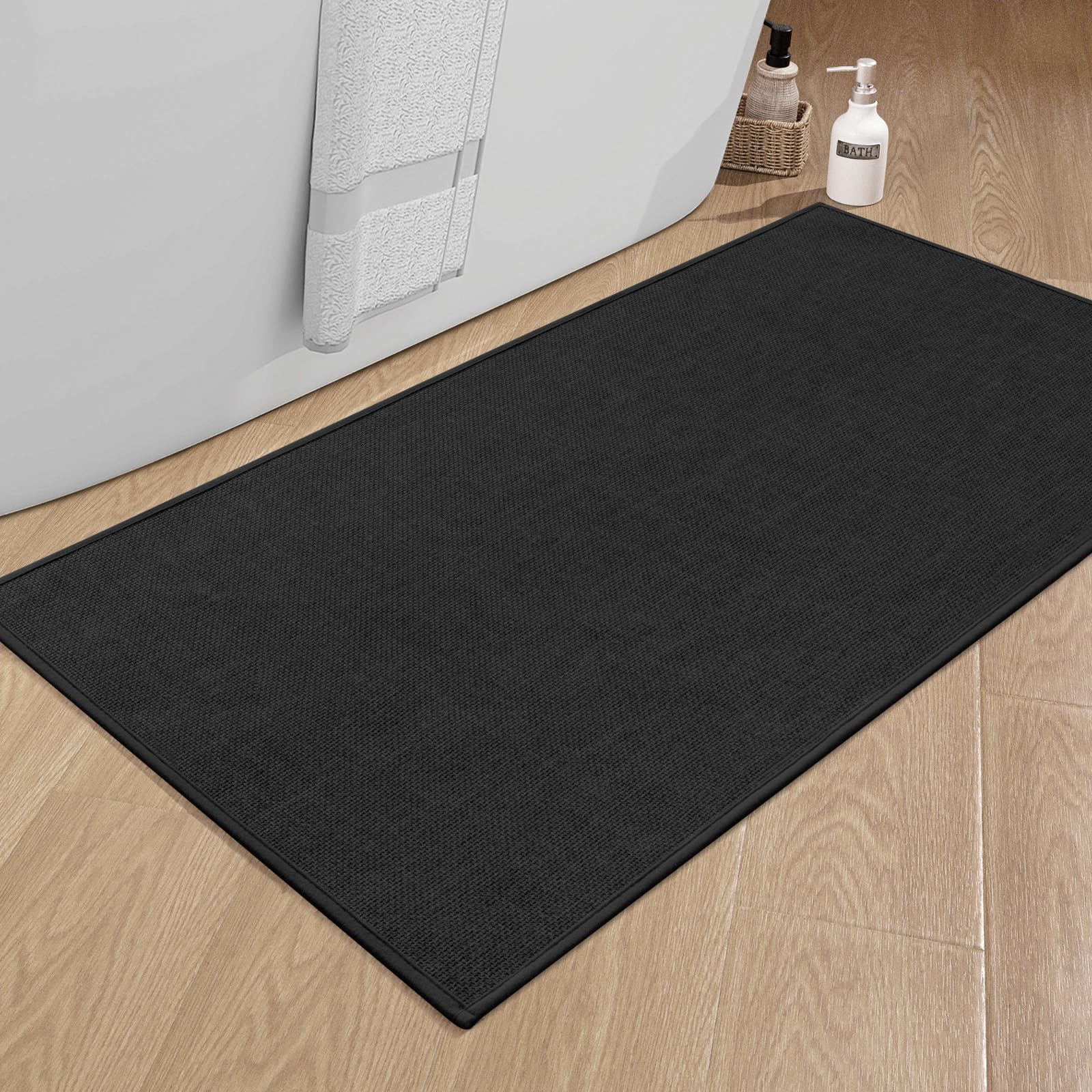 Chakme Bathroom Rugs Mat 24X17, Ultra Thin Non Slip Bath Mat Large Quick Dry Absorbent Bath Mat For Bathroom Floor, (Black, 47''