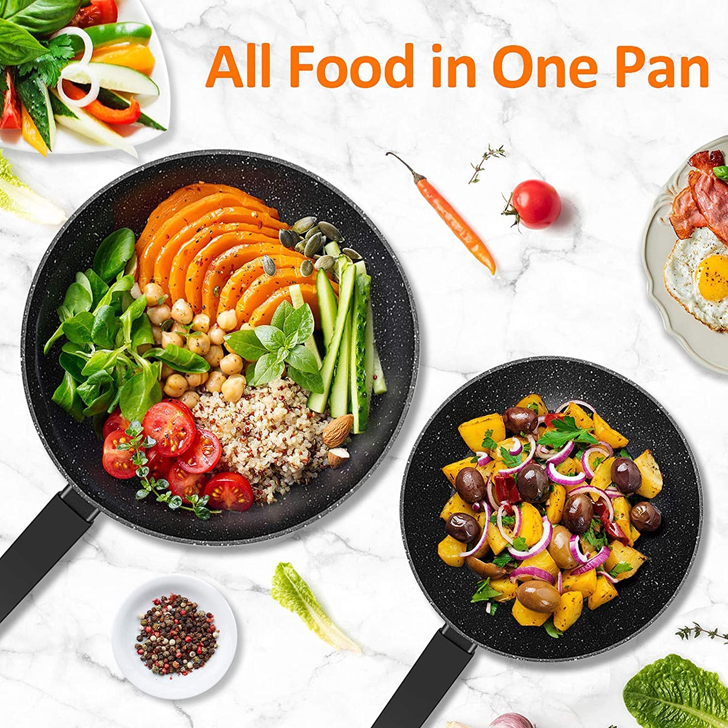 KOCH SYSTEME CS CSK 11+12in Nonstick Frying Pan Sets With Glass Lids-Cookware Sets With Stone-Derived Ultra Nonstick Coating,100