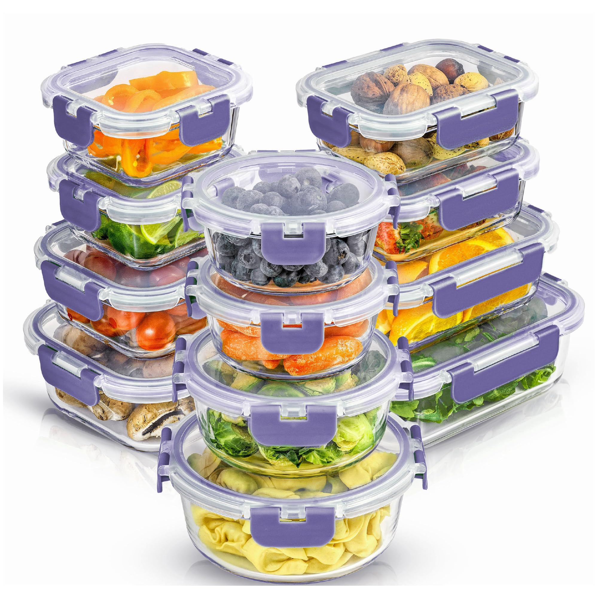 JoyJolt 24pc Borosilicate Glass Storage Containers with Lids. 12 Airtight, Freezer Safe Food Storage Containers, Pantry Kitchen 