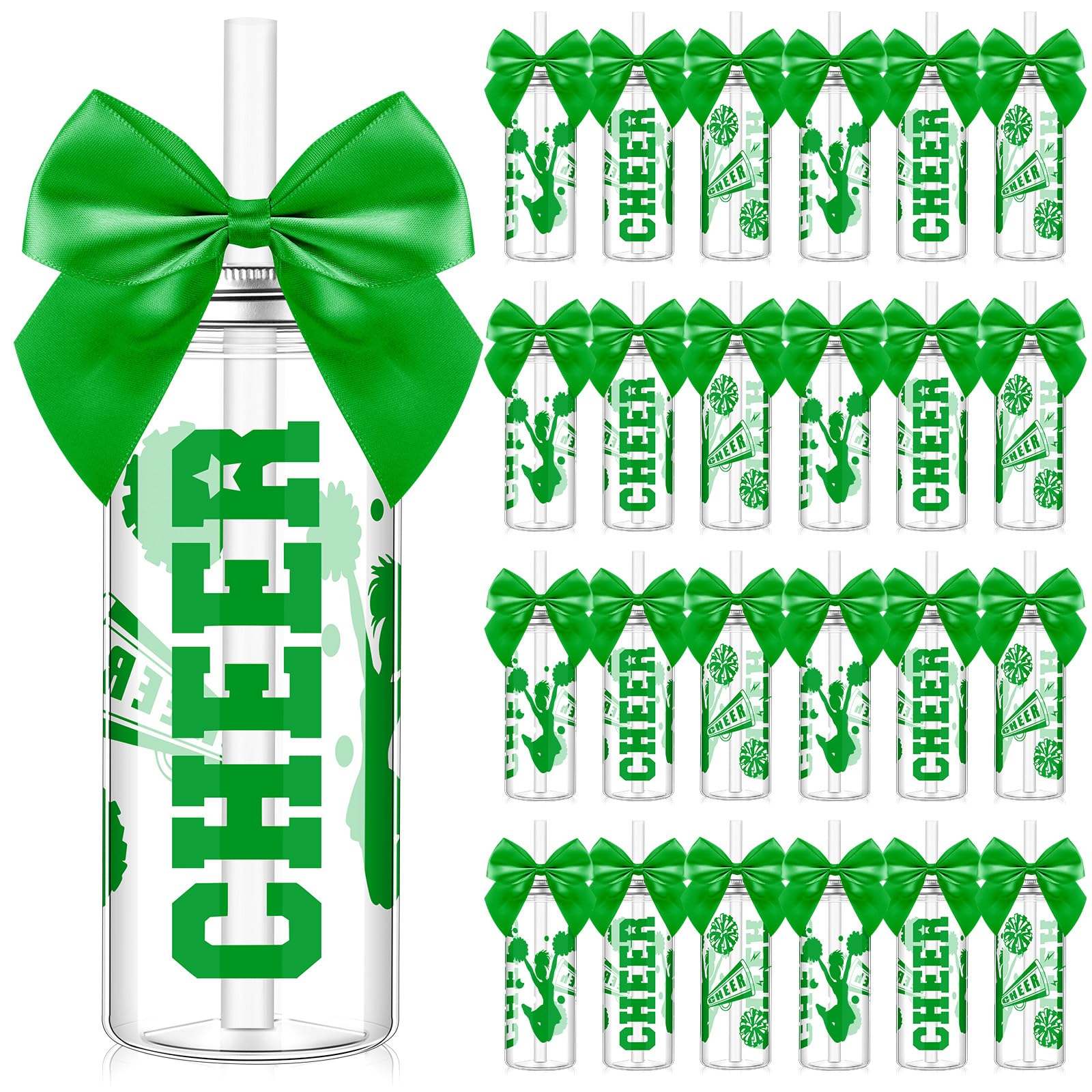 Teenyyou 24 Pcs Green Bow Cheerleader Gift Bulk 14oz Cheer Team Cup