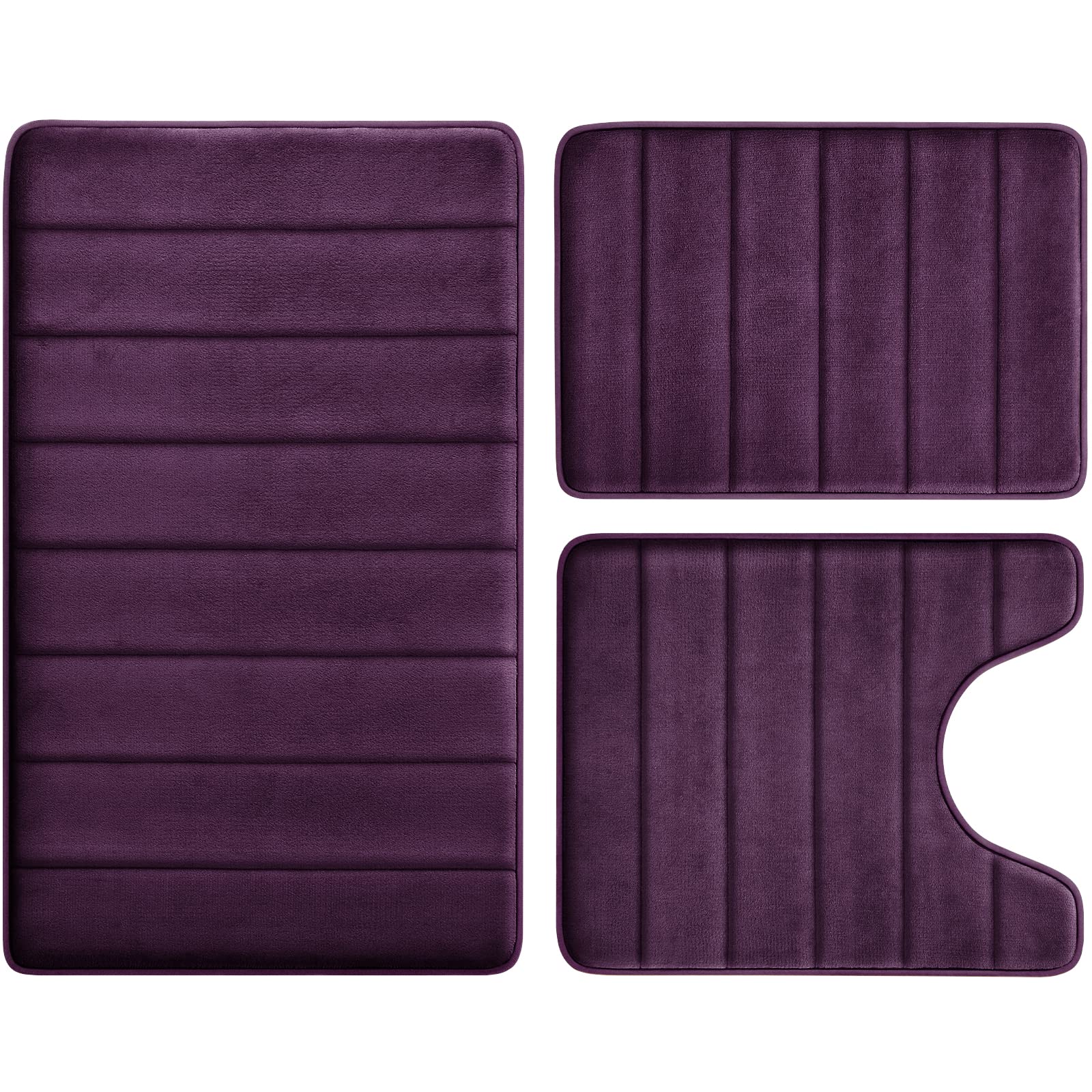Bysure Purple Bathroom Rugs Sets 3 Piece Memory Foam Non Slip Bath Mats For Bathroom Floor, Soft Washable Bathroom Mats And Rugs