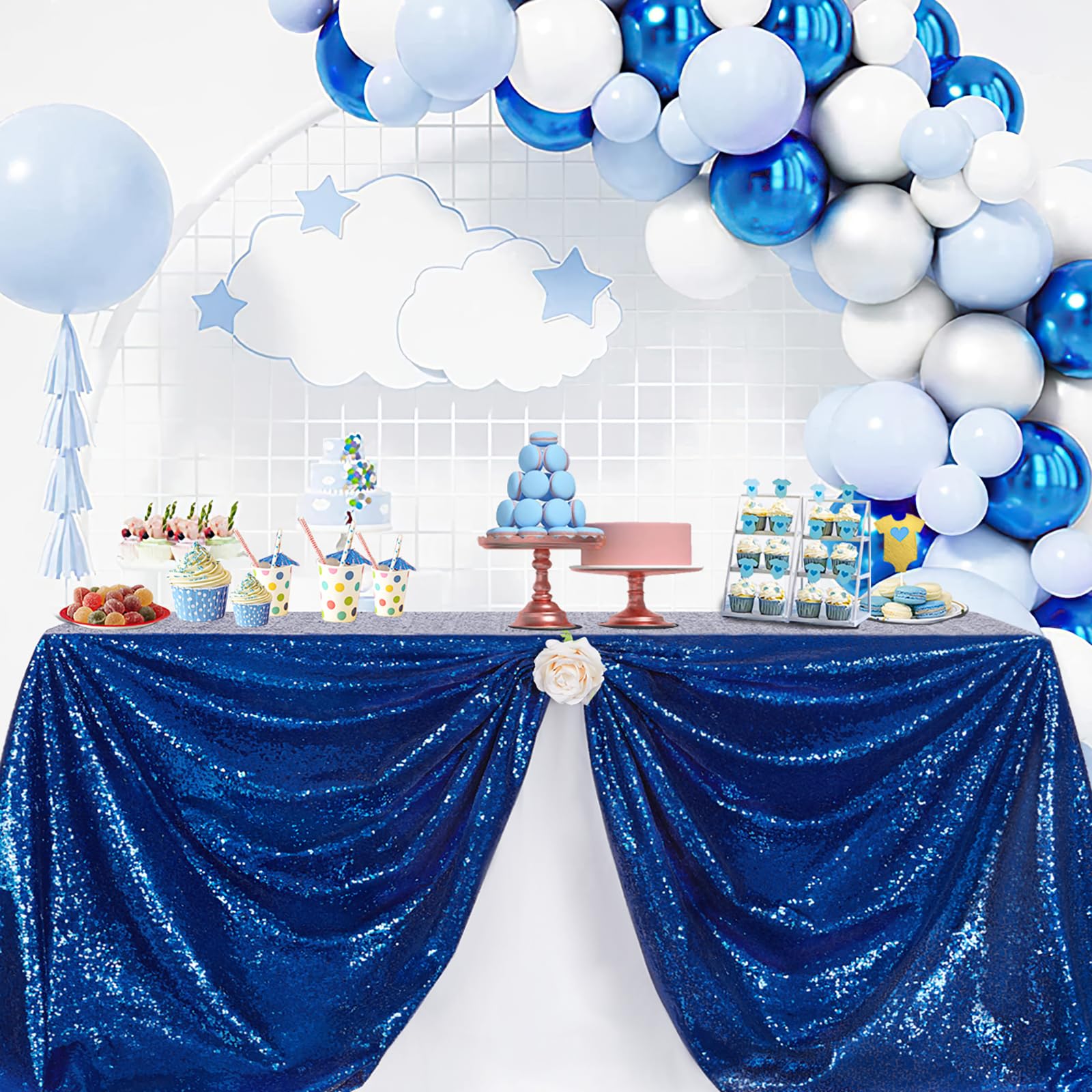 B-COOL Royal Blue Sequin Tablecloth Fabric: Sparkle Rectangle Table Cloth Linen Glitter Cake Fabric 50x80 Inch for Wedding Party
