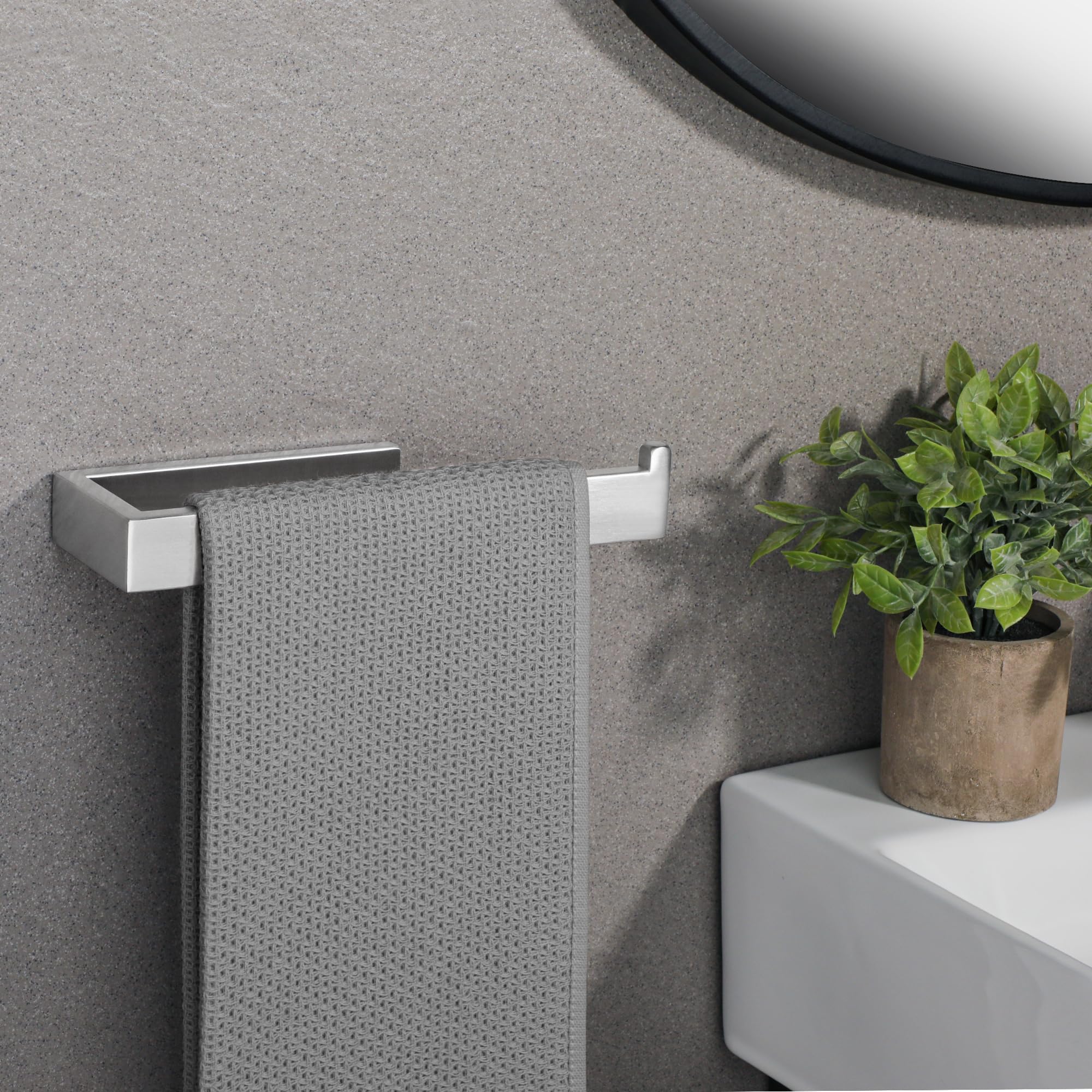 Sayayo Brushed Nickel Towel Ring For Bathroom, 10 Inch Hand Towel Bar Towel Rack Towel Holder Wall Mounted Square, Sus304 Stainl