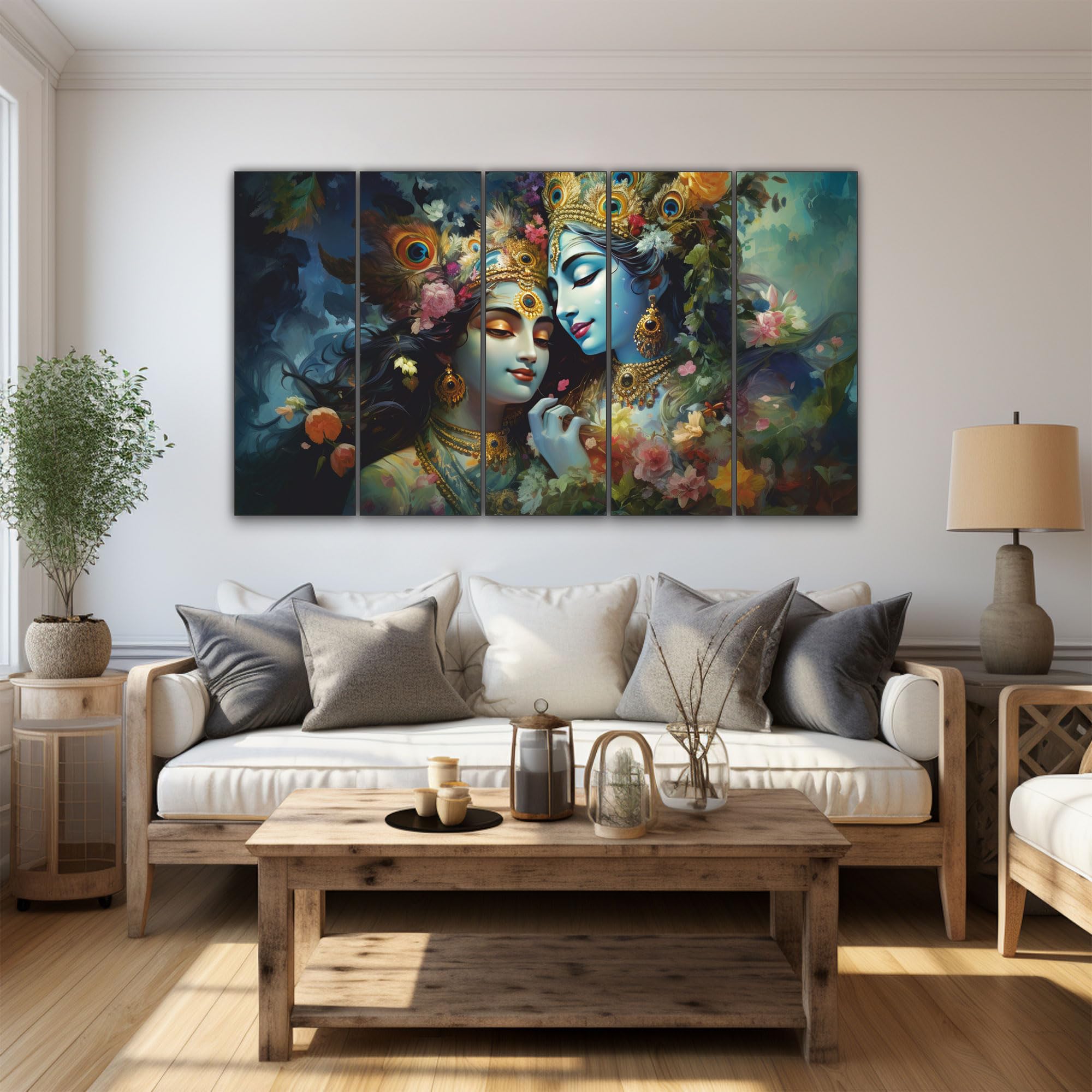 The Castle Decor Radha krishana painting with frame 5 Big Size (27x48) Wall Art for living room,Bedroom,Drawing room,Hotels-Digi