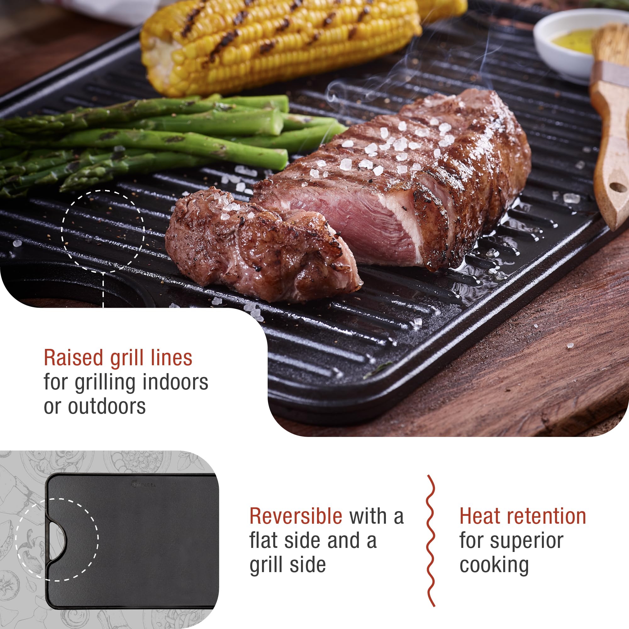 Victoria 20-By-14-Inch Rectangular Cast Iron Griddle, Preseasoned Reversible Griddle