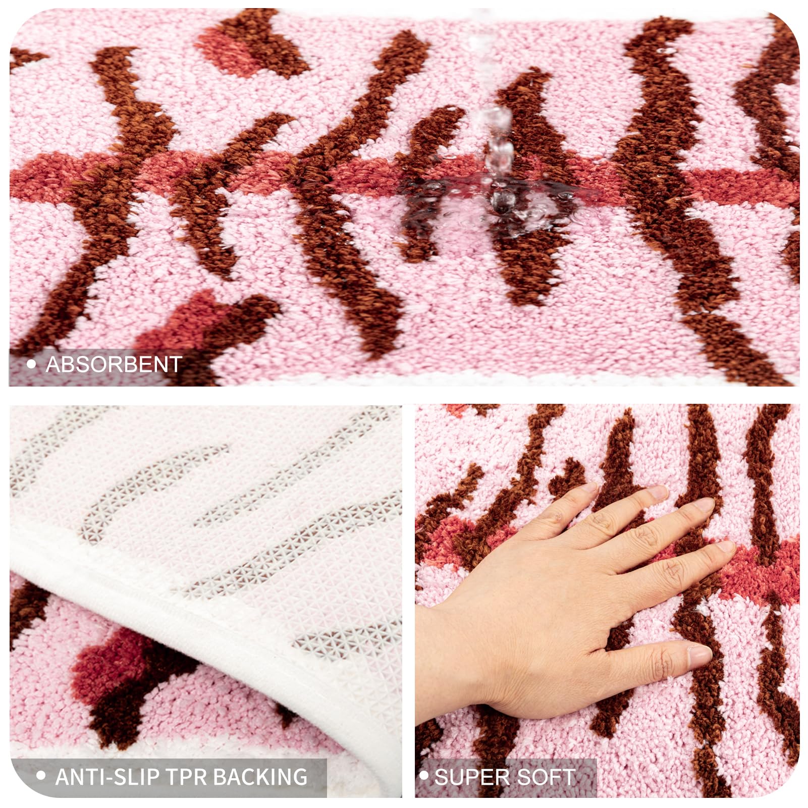 Tiger Bath Mat For Bathroom, Cute Pink Tiger Bathroom Rugs Non-Slip Cartoon Tiger Bath Mats Animals Shaped Absorbent Bathtub Rug