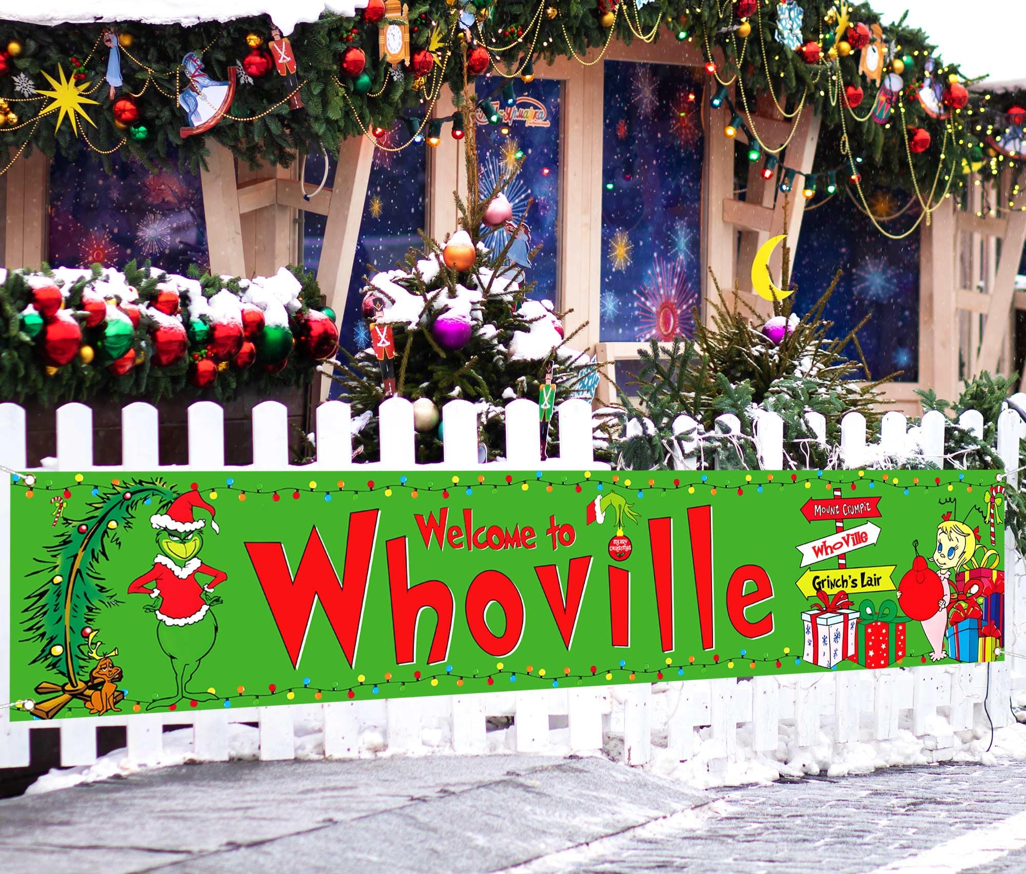 Nepnuser Welcome To Whoville Fence Banner Green Christmas Winter Holiday Birthday Party Decoration Xmas Large Home Garden Outdoo