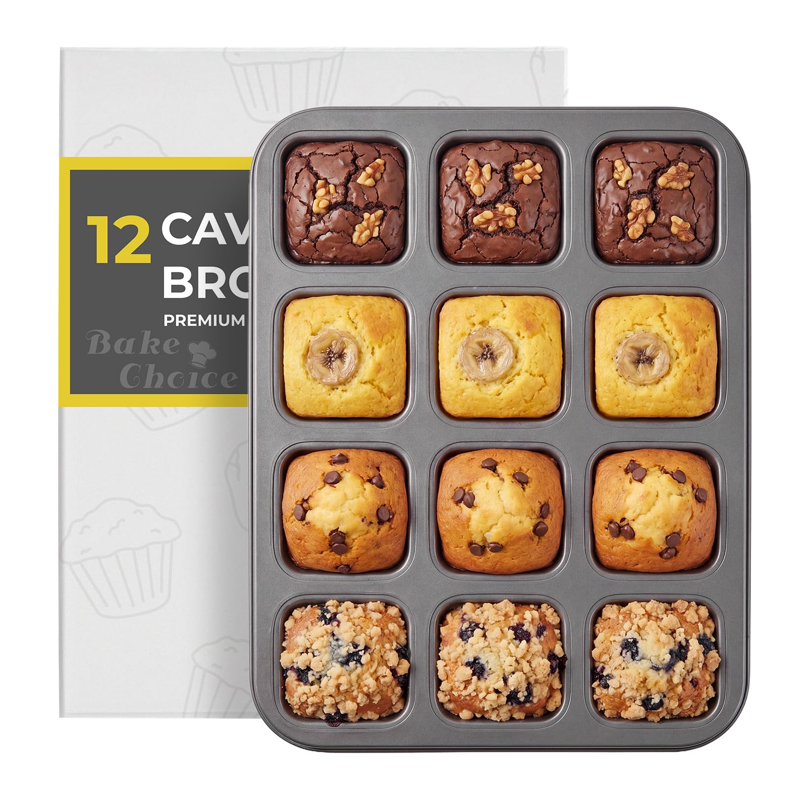 Bake Choice 12 Cavity Square Brownie Pan, Brownie Pan With Dividers,