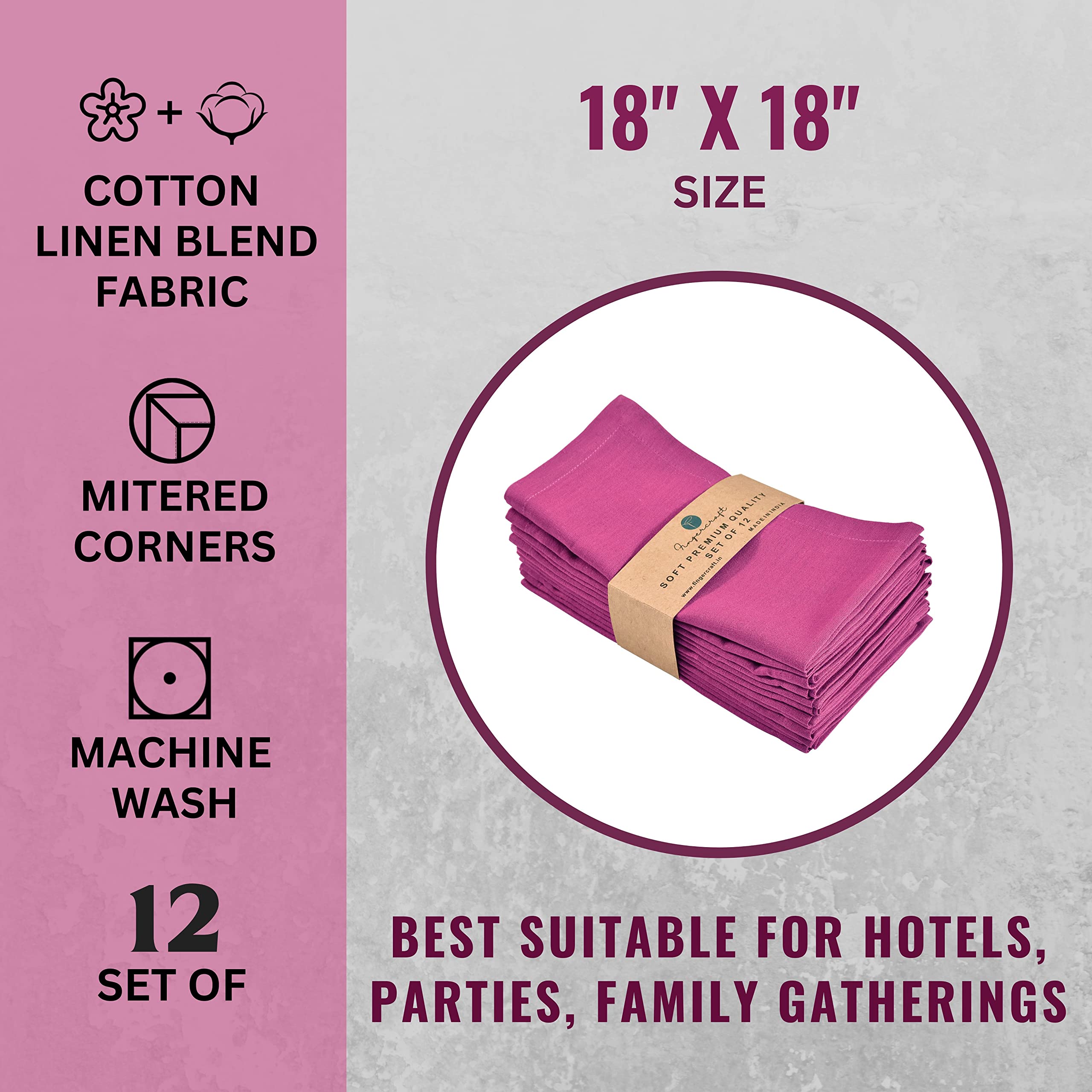 Fingercraft Dinner Cloth Napkins, Cotton Linen Blend Fabric 12 Pack Easter Special, Premium Quality, Mitered Corners For Every D
