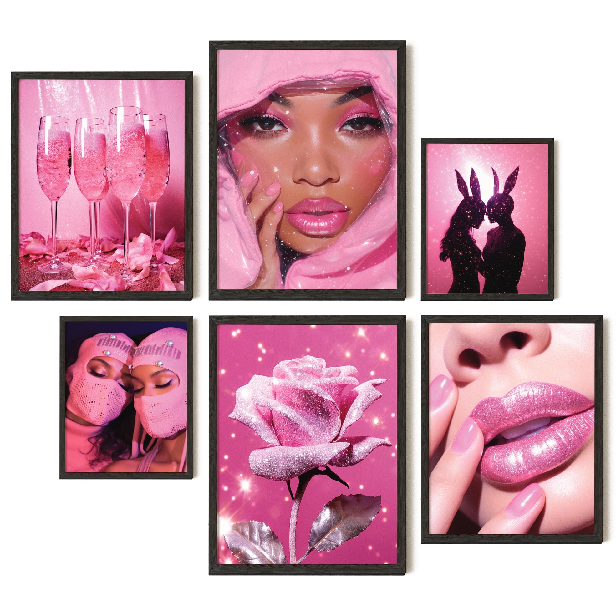 Excool Club Pink Room Decor Aesthetic - 12X16 Baddie Room Decor Y2K Collage, Hot Pink Wall Art Prints, Pink Pictures Wall Decor,