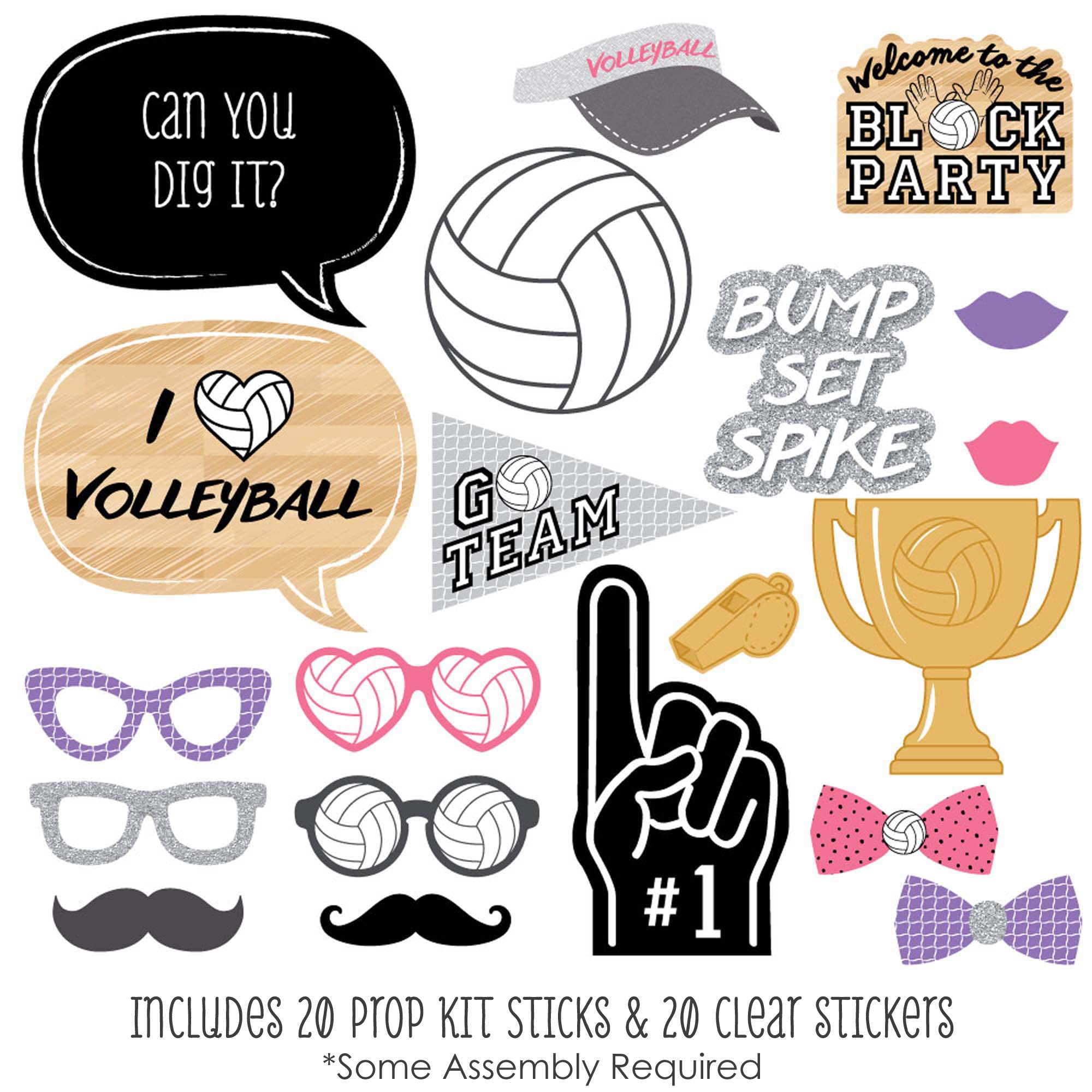 Big Dot Of Happiness Bump, Set, Spike - Volleyball - Photo Booth Props Kit - 20 Count