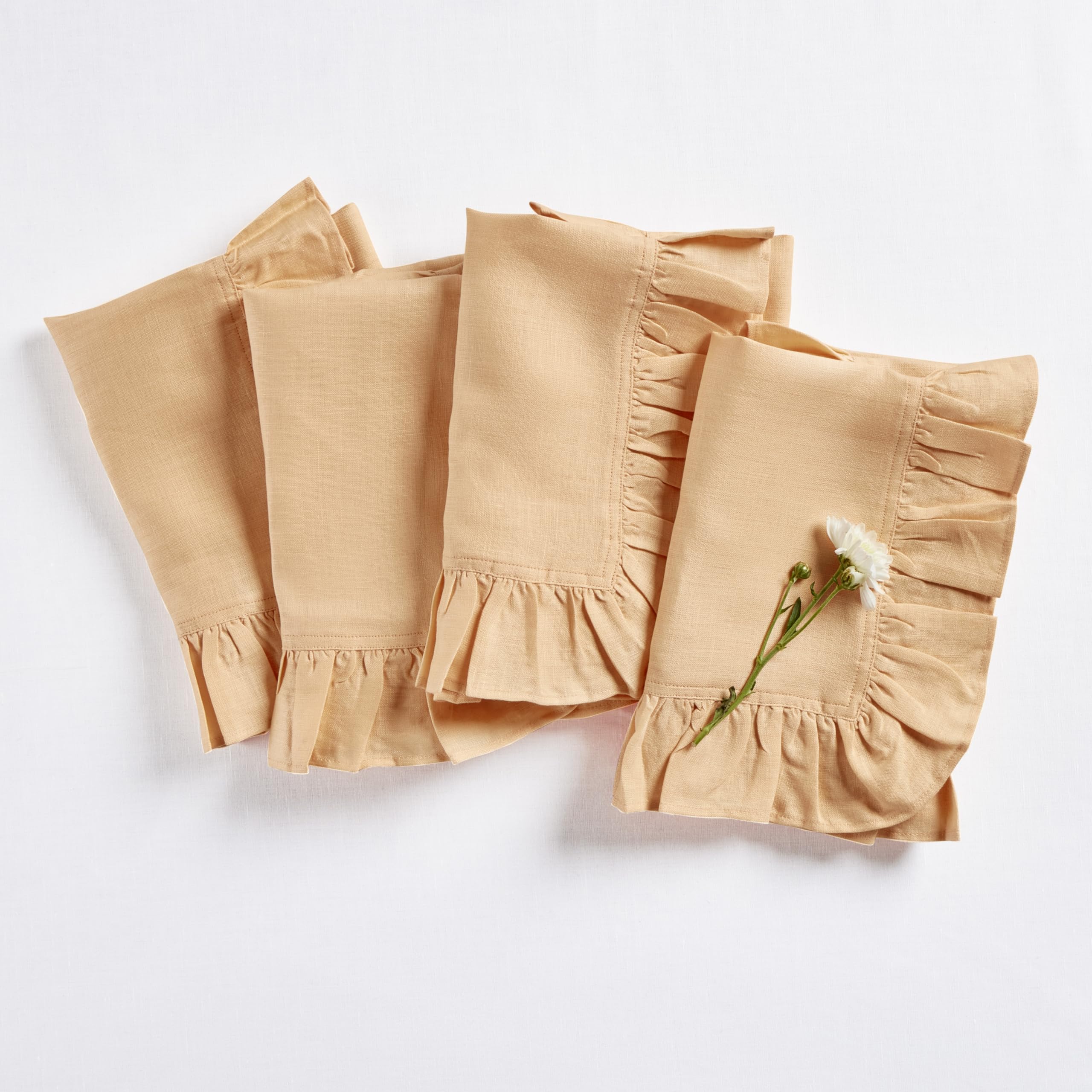 Solino Home Linen Ruffle Dinner Napkins 20 X 20 Inch - 100% Pure Linen Peach Cloth Napkins Set Of 4 - Gabrielle Ruffle, Handcraf
