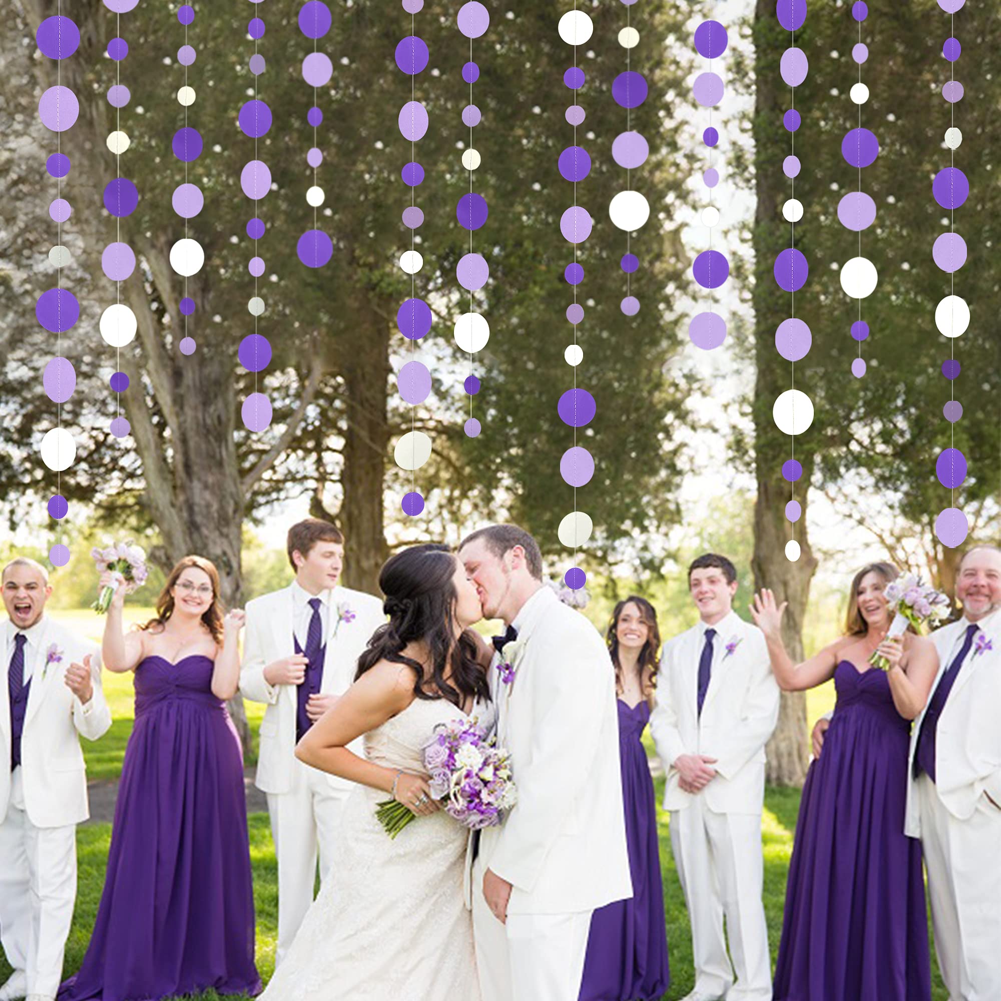 46 Ft Purple And White Circle Dots Garland Lavender Hanging Paper Polka Dot Streamer For Birthday Anniversary Engagement Wedding