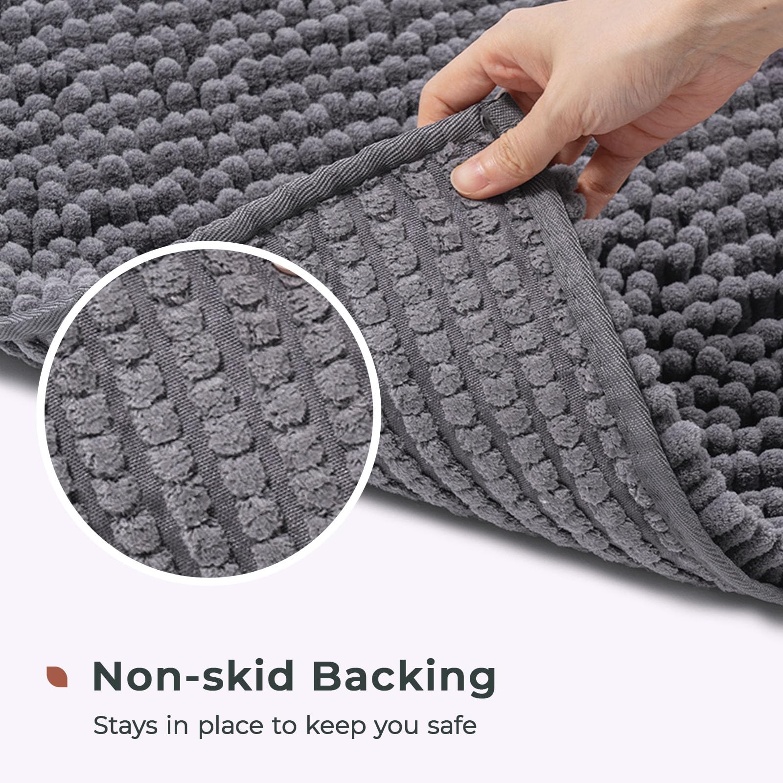 Freshmint Chenille Bathroom Rugs Non-Slip Bath Mat 32Ax20A, Washable Soft Shower Mat, For Bathroom Floor & Tub Fluffy Shag Bath