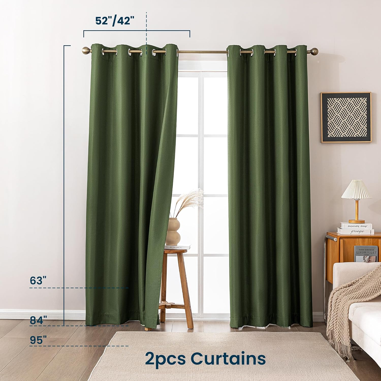 Printed Modern Farmhouse Blackout Curtains for living Room - Sage Green