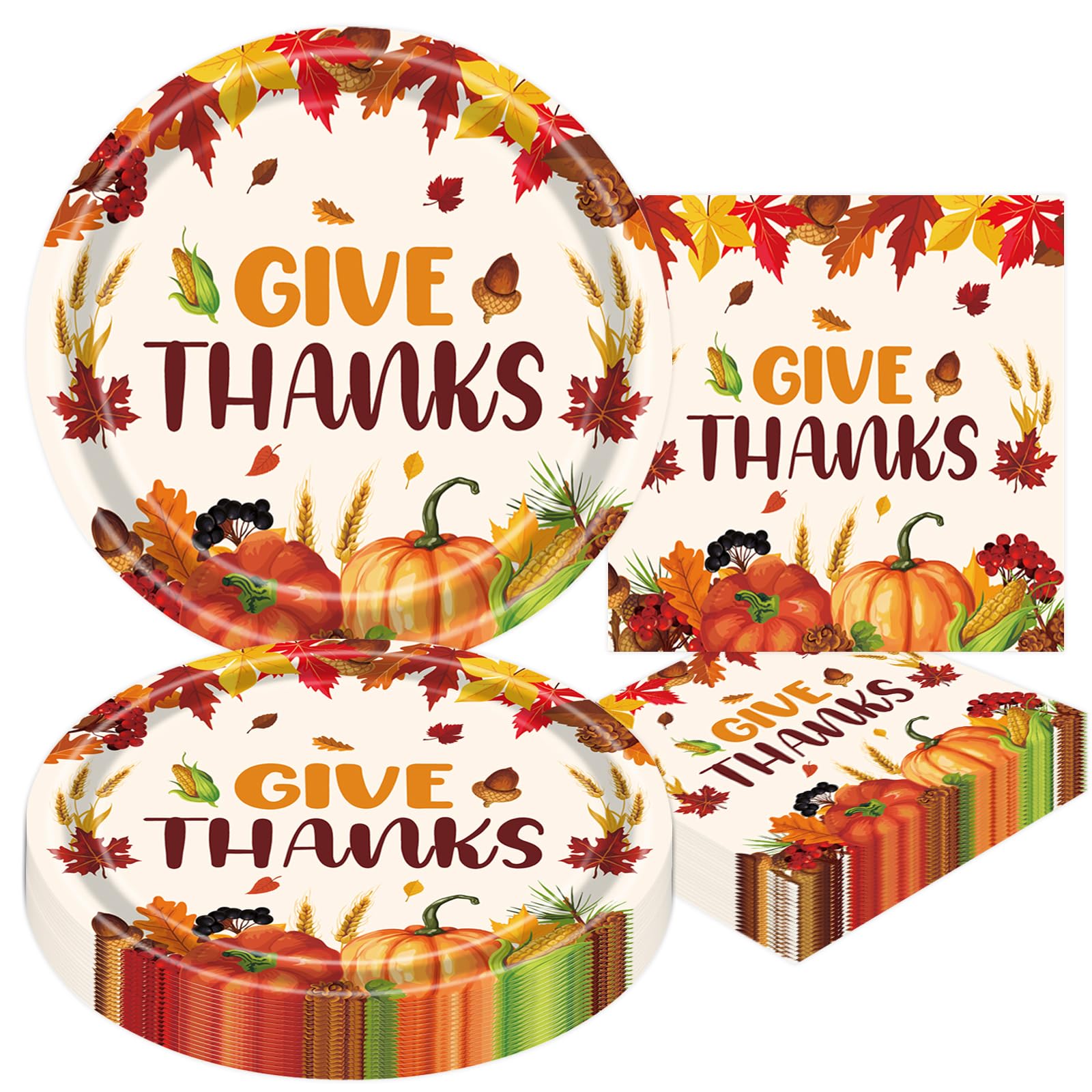 40Pcs Thanksgiving Party Plates and Napkins, Disposable Fall Paper Plates Dinner Plates Tableware Set for Harvest Holiday Friend