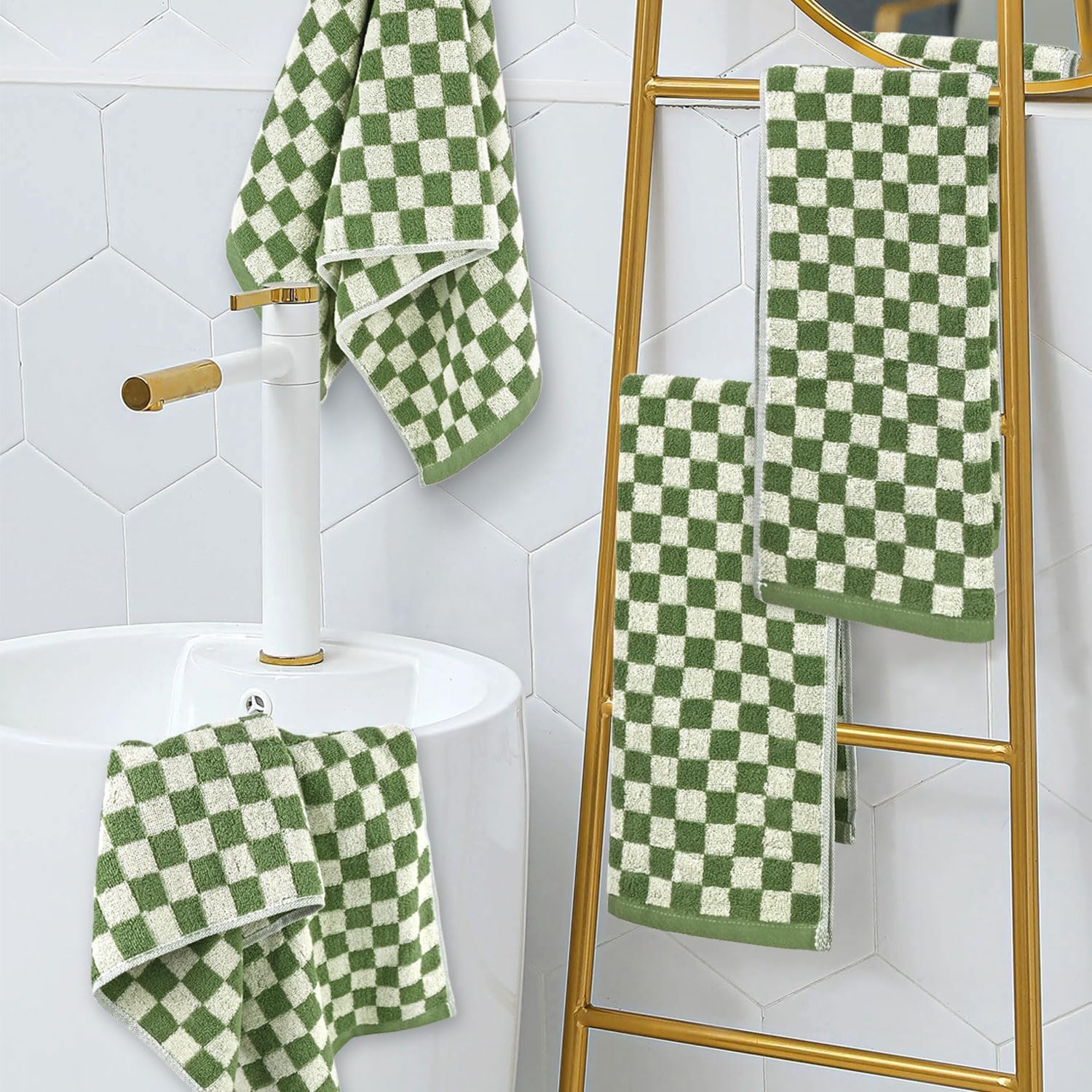 Jacquotha Green Hand Towels For Bathroom Set Of 4 - Cute Checkered Hand Towel For Kitchen Home Decor, Lightweight Bathroom Towel