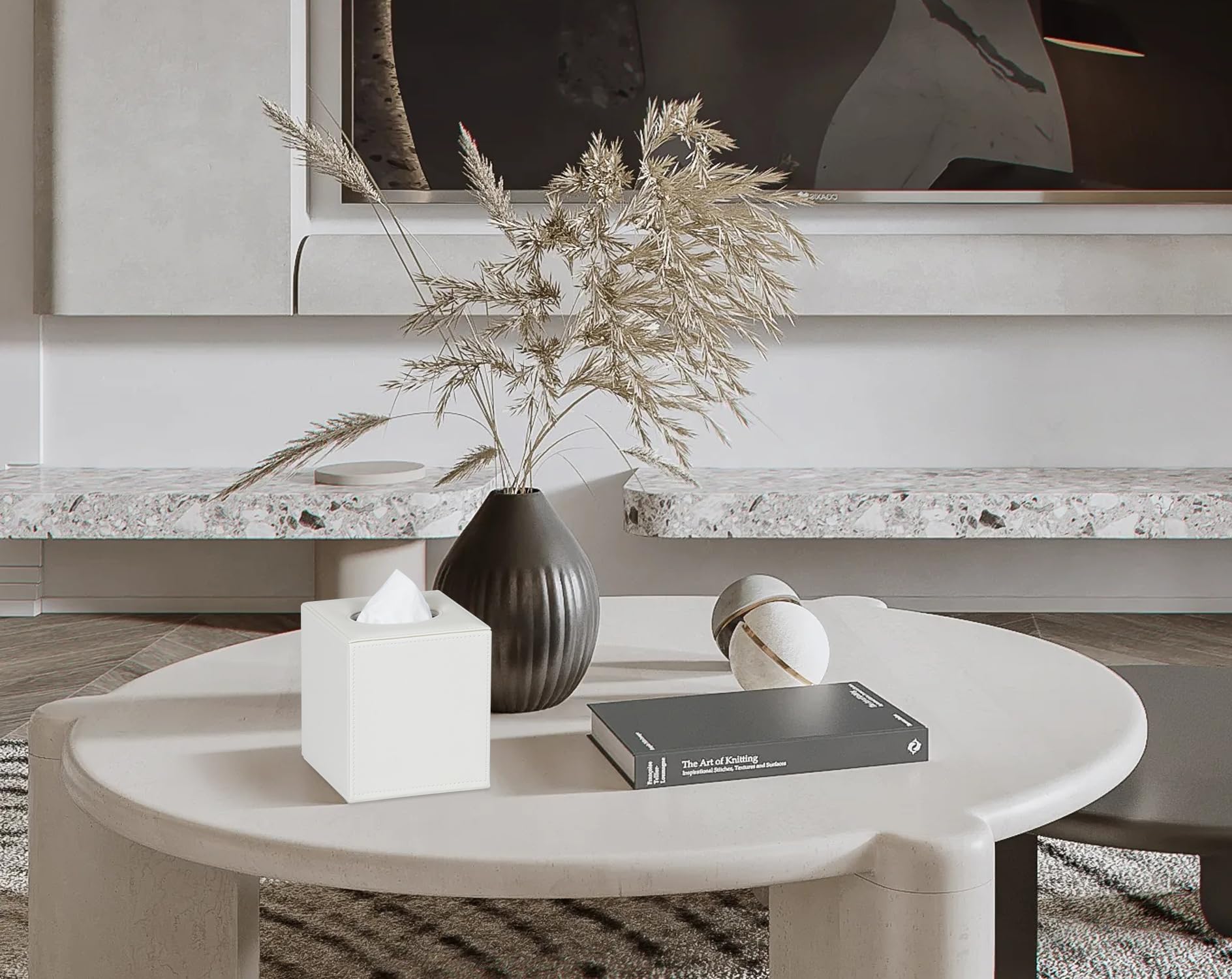 Colylan Tissue Box Cover Square Tissue Box Holder For Bathroom (White)