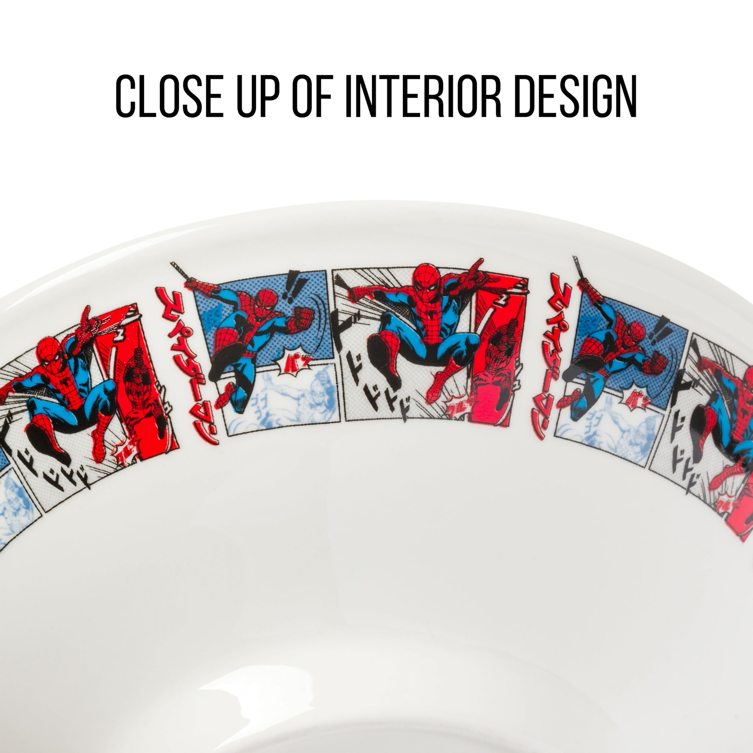 Silver Buffalo Marvel Spider-Man Manga Panels Ceramic Ramen Noodle Rice Bowl With Chopsticks, Microwave Safe, 30 Ounces