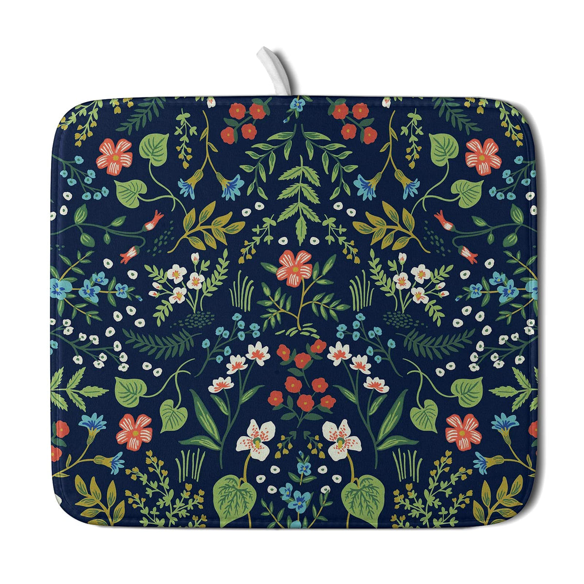 Flower Floral Dish Drying Mat 18X24 Inch Microfiber Navy Blue Drying Mats With Hanging Loop Absorbent Green Leaves Dish Drainer