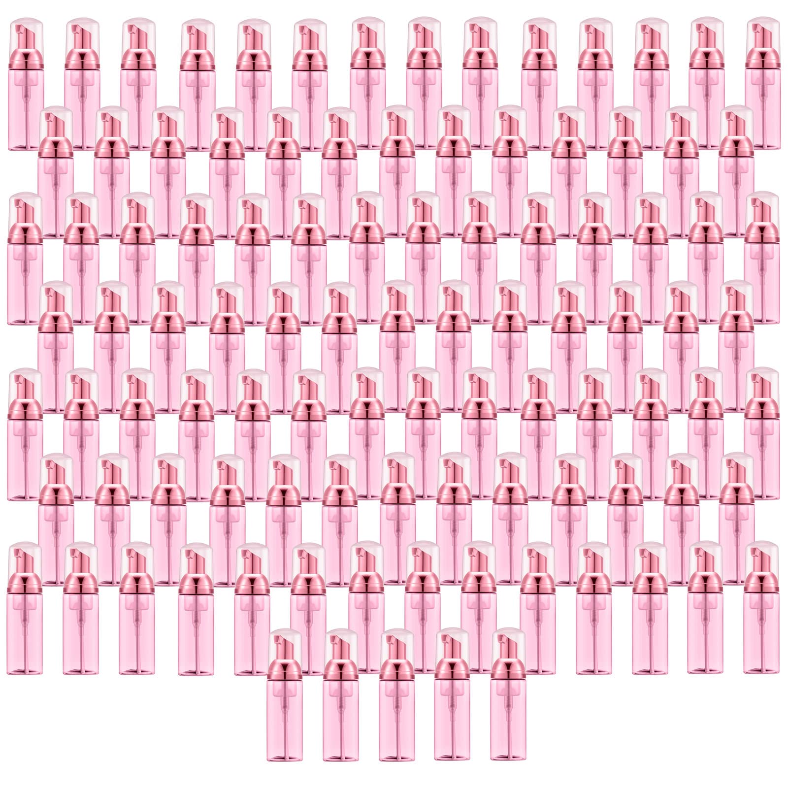 Lil Ray 100Pcs Clear Rose Red Foam Bottle With Rose Red Pump, Empty Travel Foaming Dispensers For Hand Soap,Lash Shampoo(2 Oz)
