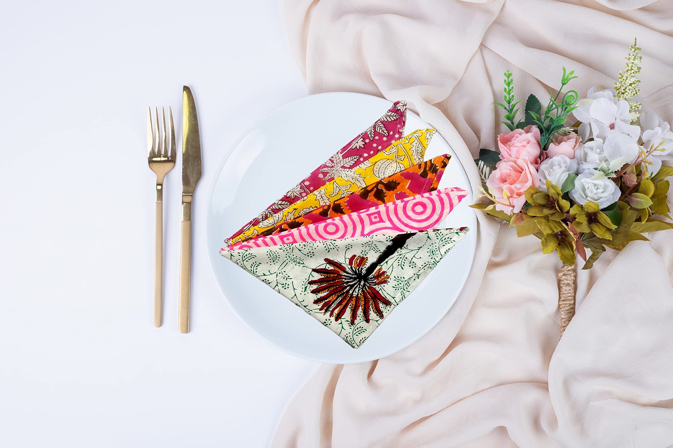 Napkins, Kitchen Towels, Table Decor, Table Linen, Cotton Napkins, Cloth Napkins, Set Of 12, Size 16''X 16'', Hand Print Lunch,