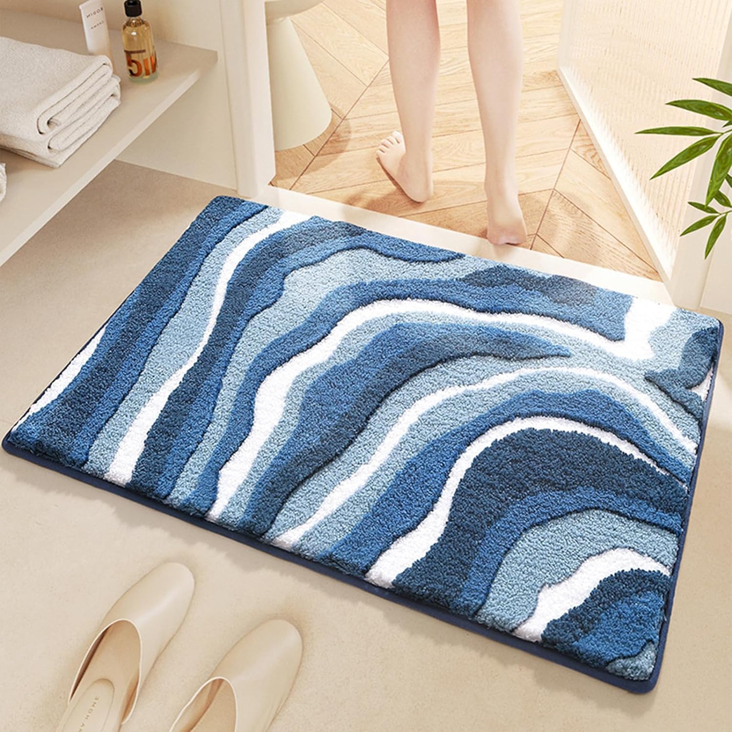 Roseate Marble Super Soft Anti-Skid (40X60 Cm) Super Absorbent Mats Microfiber 2000 Gsm Mat For Bathroom/Kitchen/Door Mats For H
