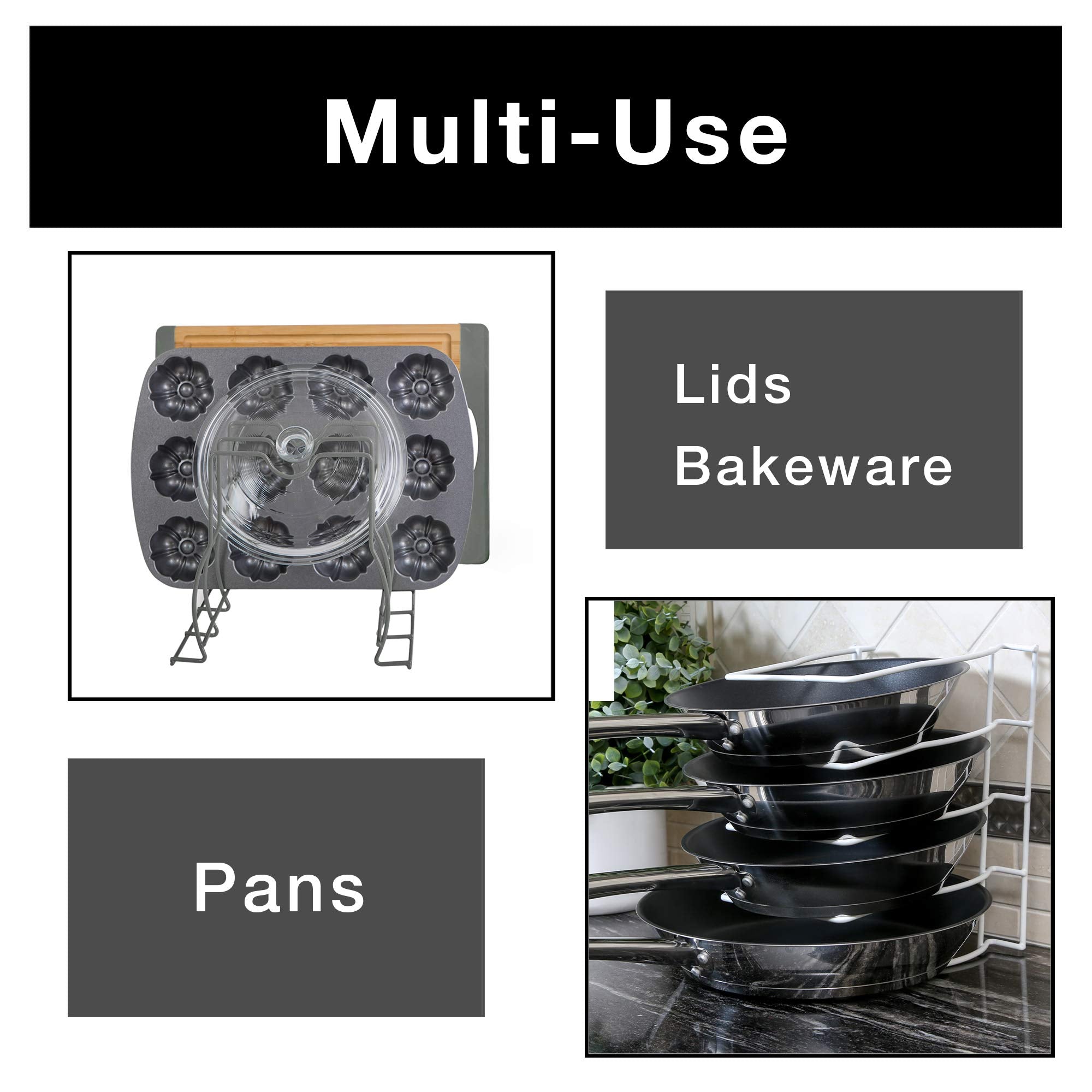 Smart Design Bakeware And Lid Storage Rack With 4 Compartment Dividers - Steel Metal Frame - Rust Resistant Finish - Cooking And
