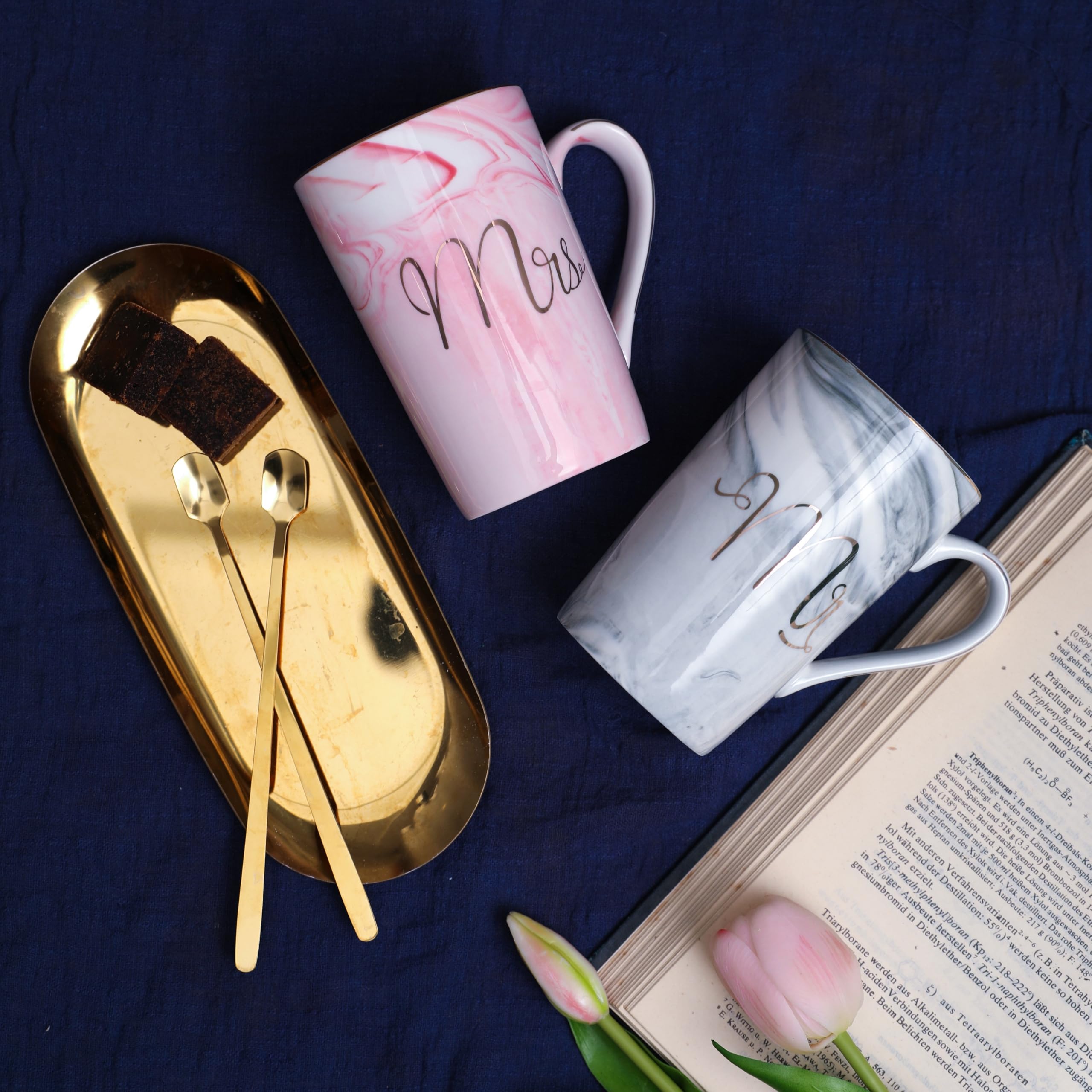 Luspan Wedding Gifts for Bride and Groom,Bridal Shower Engagement Gifts for Couples,Mr and Mrs Marble Coffee Mugs 14 Oz