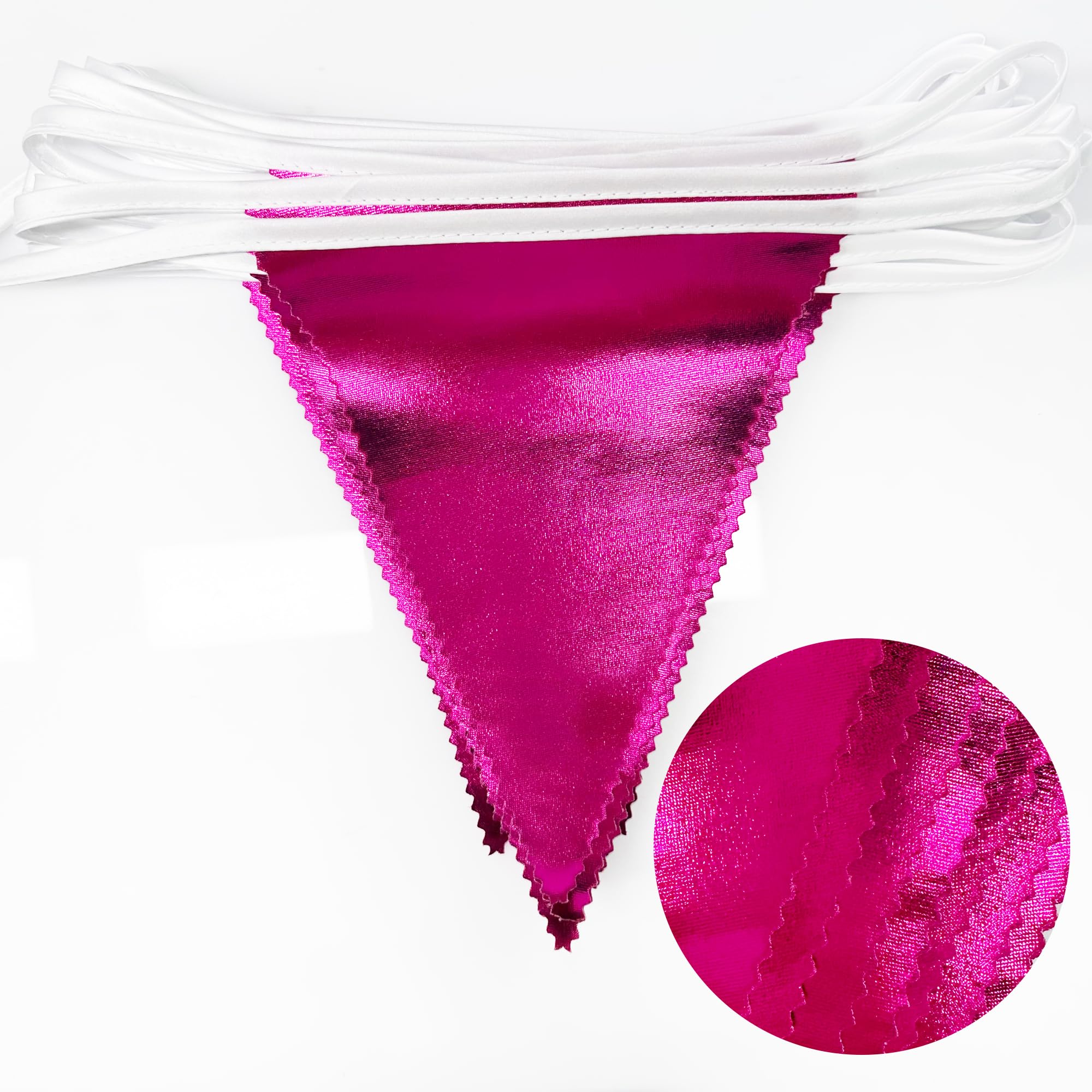 Hot Pink Party Decorations Triangle Pennant Banner Flag Rose Pink Metallic Fabric Bunting Garland For Birthday Bachelorette Wedd
