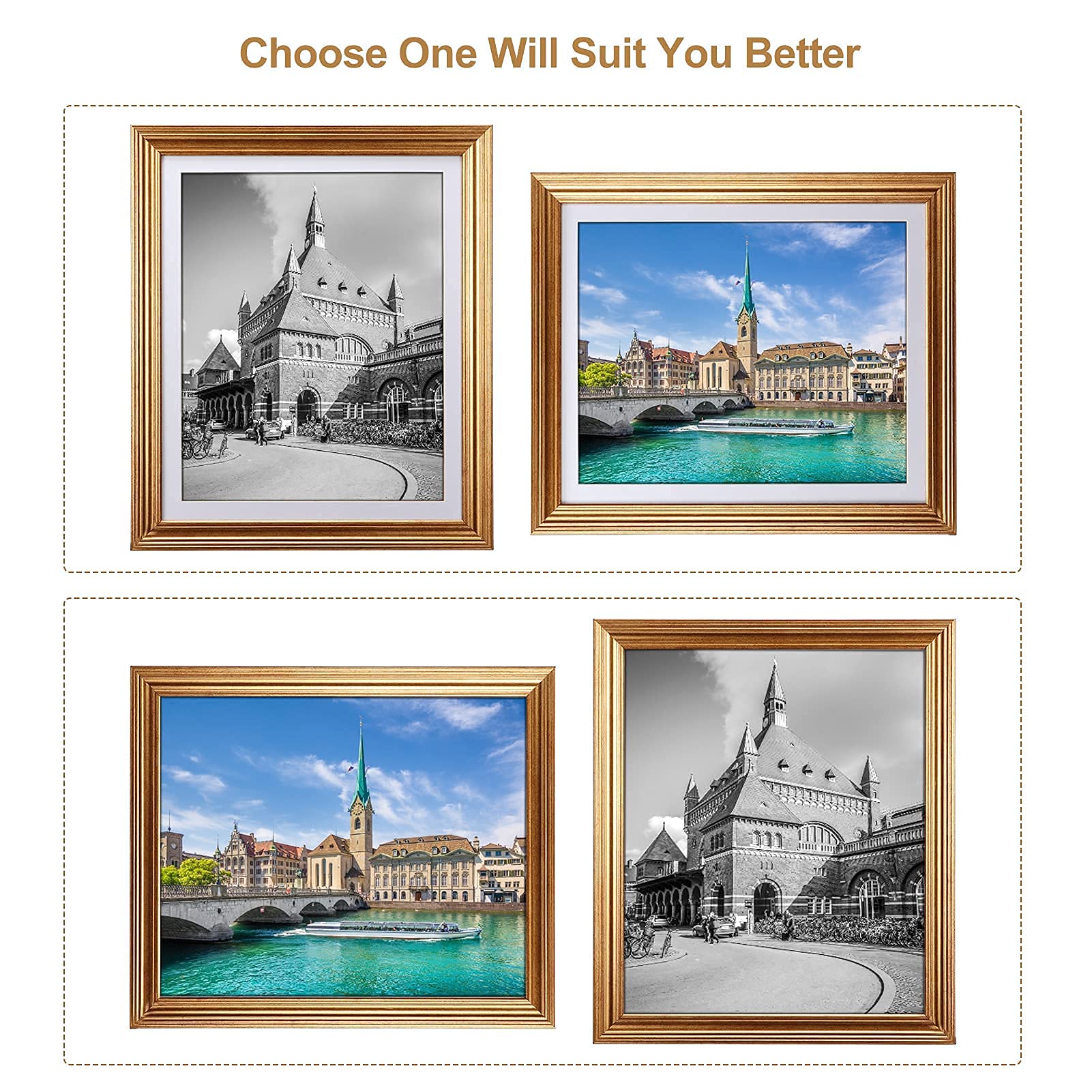 MEBRUDY 8x10 Picture Frames with Mat, Gold Photo Frames Set for Wall or Tabletop Display, 6 Pack