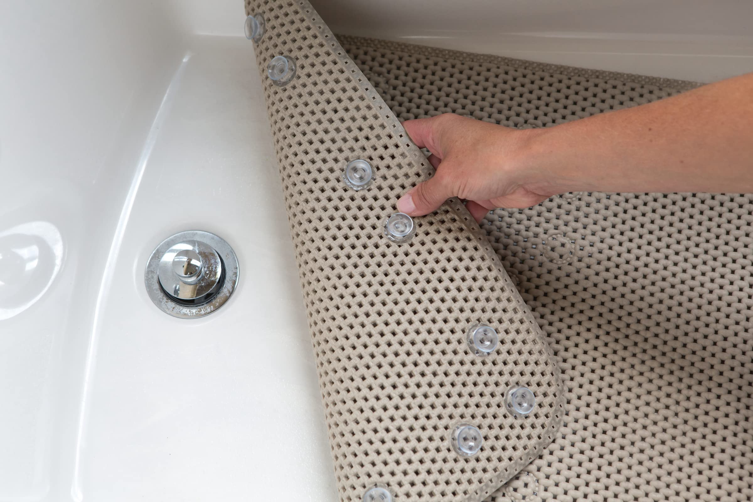 Clorox By Duck Brand Cushioned Foam Bathtub Mat, Non Slip Bath Mat With Suction Cups For Comfort And Safety, 17'' X 36'', Taupe