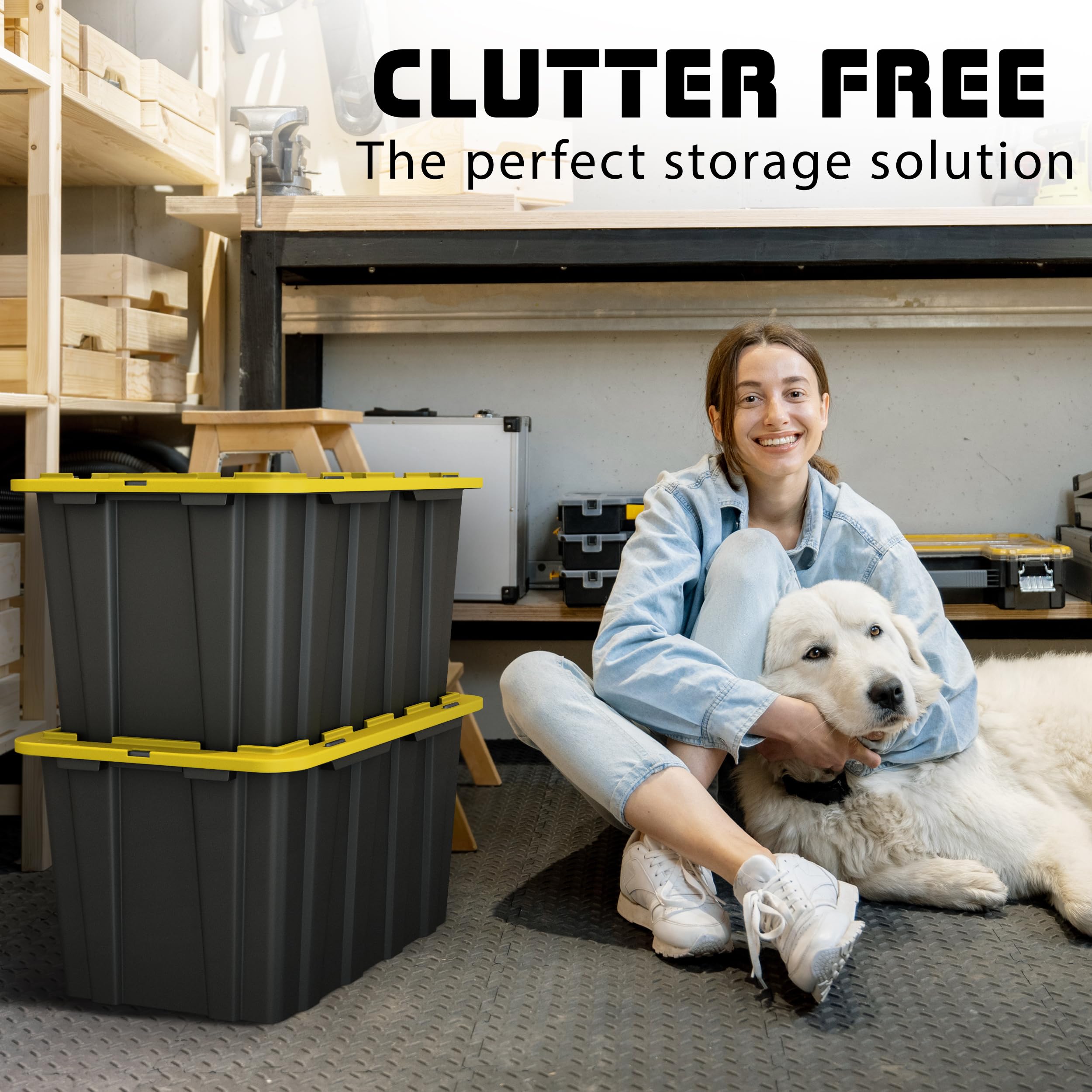Lifetime Home (4 Pack 17 Gallon Plastic Storage Bin Tote Organizing Container With Ultra Durable Secure Latching Lids, Stackable