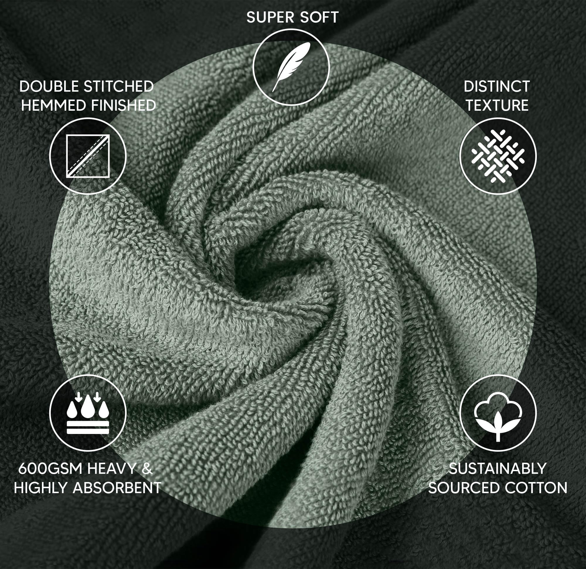 Yraly Luxury Towels For Bathroom Set Of 8-2 Bath Towels 2 Hand Towels 4 Washcloths - 600 Gsm 100% Cotton Ring Spun Viscose Borde