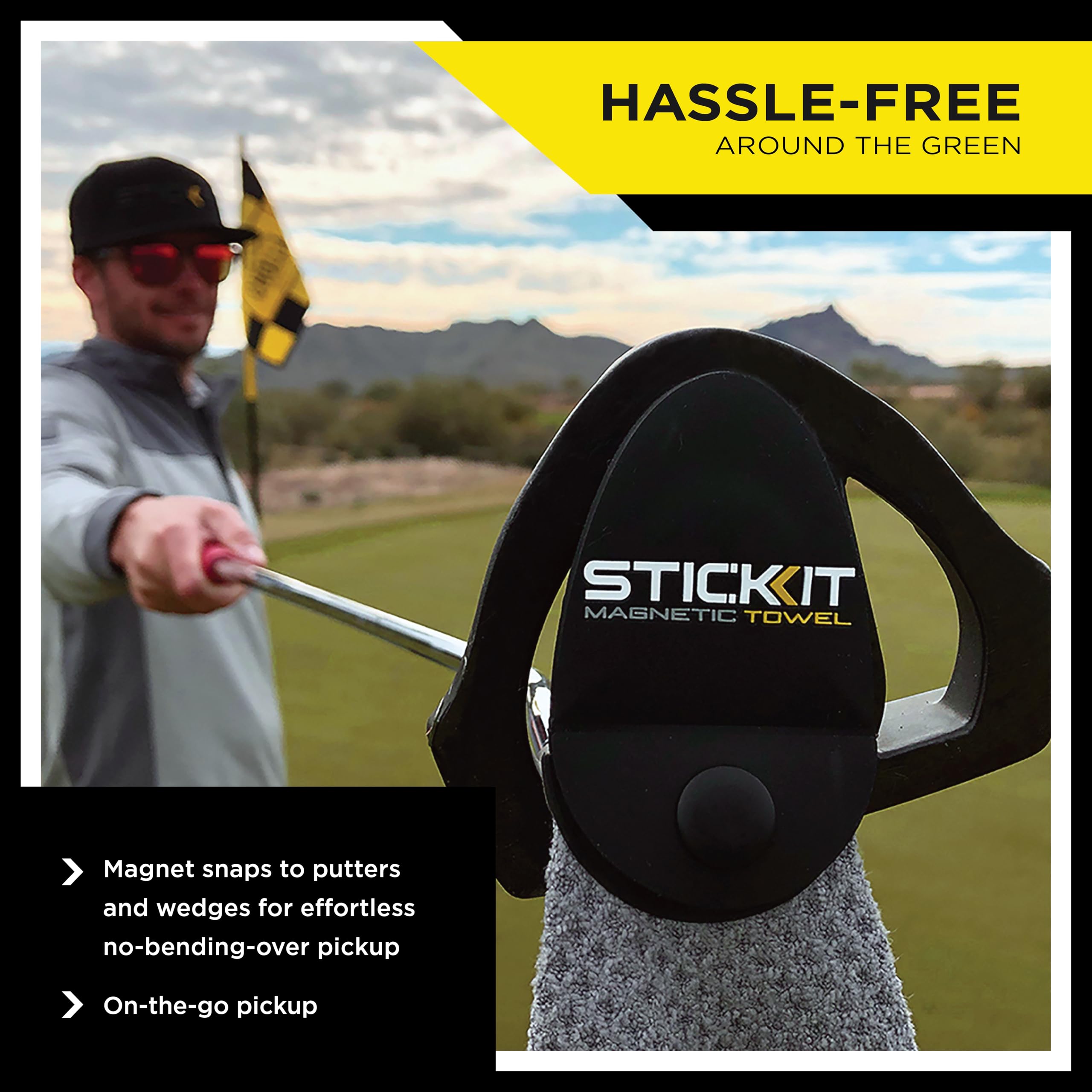 STICKIT Magnetic Towel  Gray  Top-Tier Microfiber Golf Towel with Deep Waffle Pockets  Industrial Strength Magnet for Strong Hold to Golf Carts or Clubs
