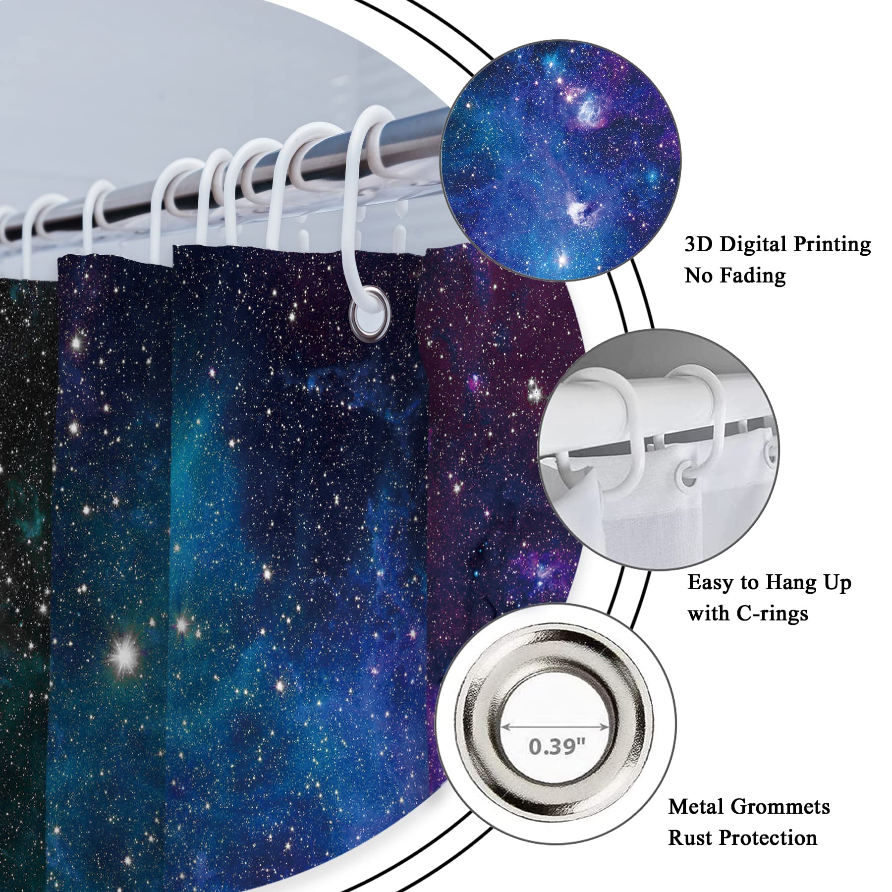 Riyidecor Galaxy Boys Outer Space Shower Curtain For Bathroom Decor 60Wx72H Starry Kids Trippy Nebula Universe Planet Magical Fa