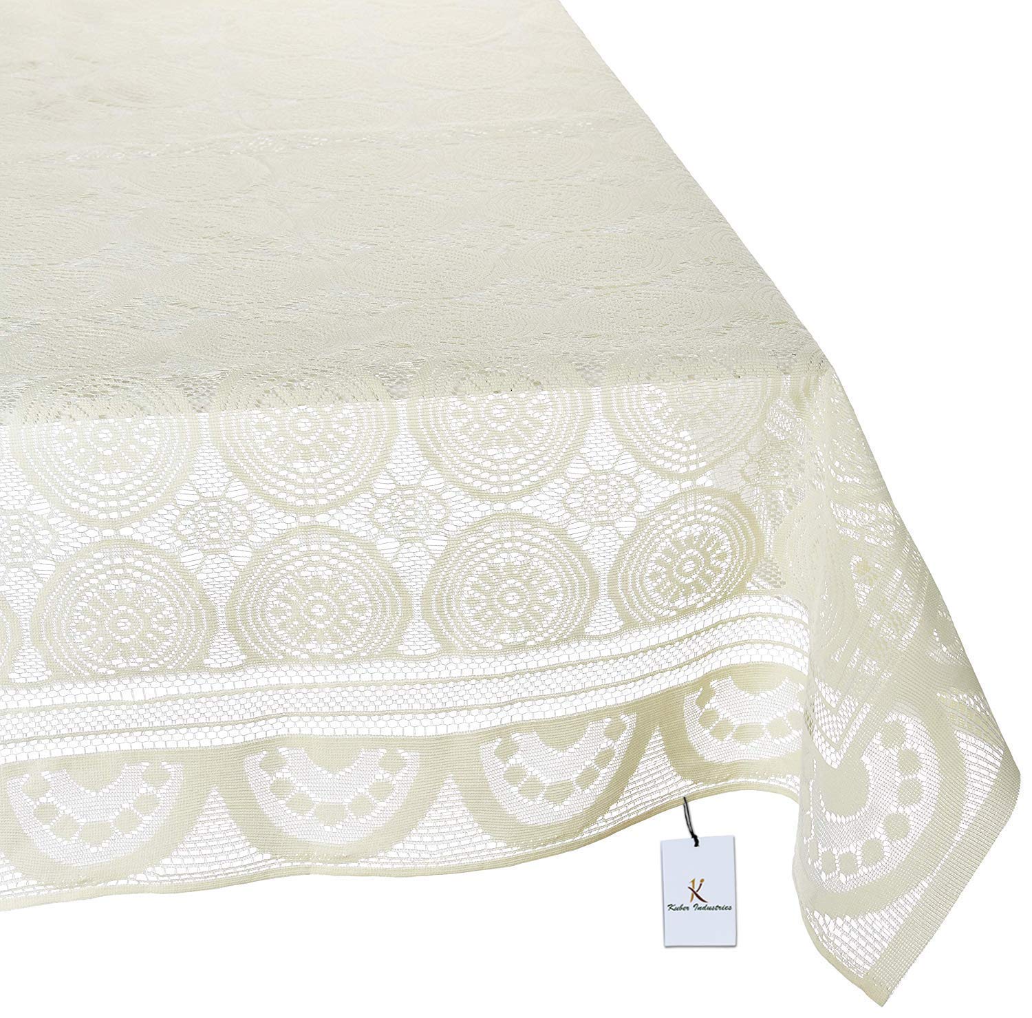 Kuber Industries Dining Table Cover Cream Cloth Net For 6 Seater 6090 Inches (Self Design)