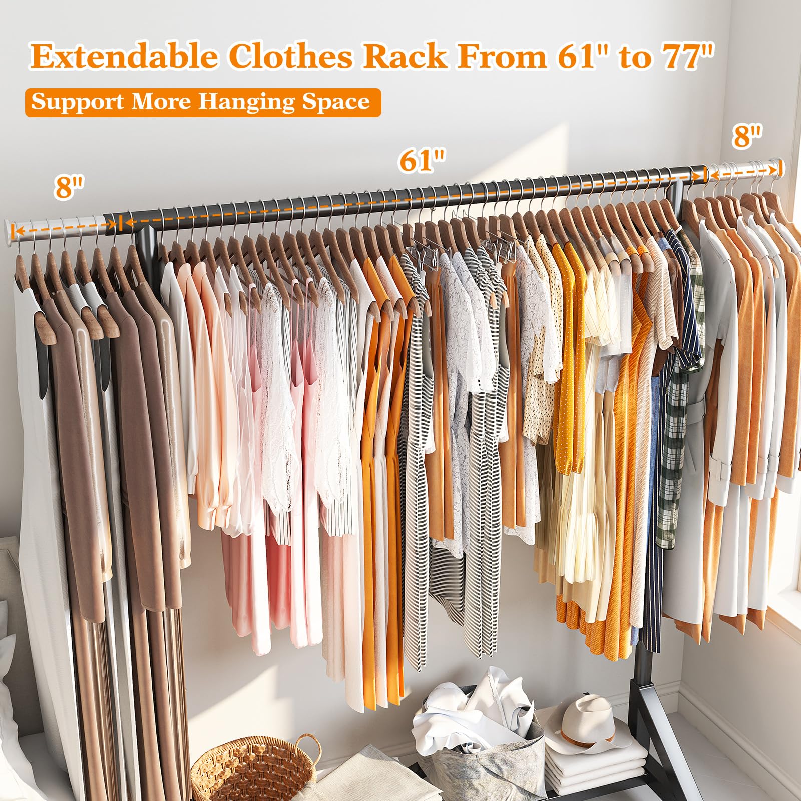 Raybee Clothing Rack Heavy Duty 77'' W Clothes Rack Clothing Racks For Hanging Clothes Rolling Clothes Rack With Wheels Commerci