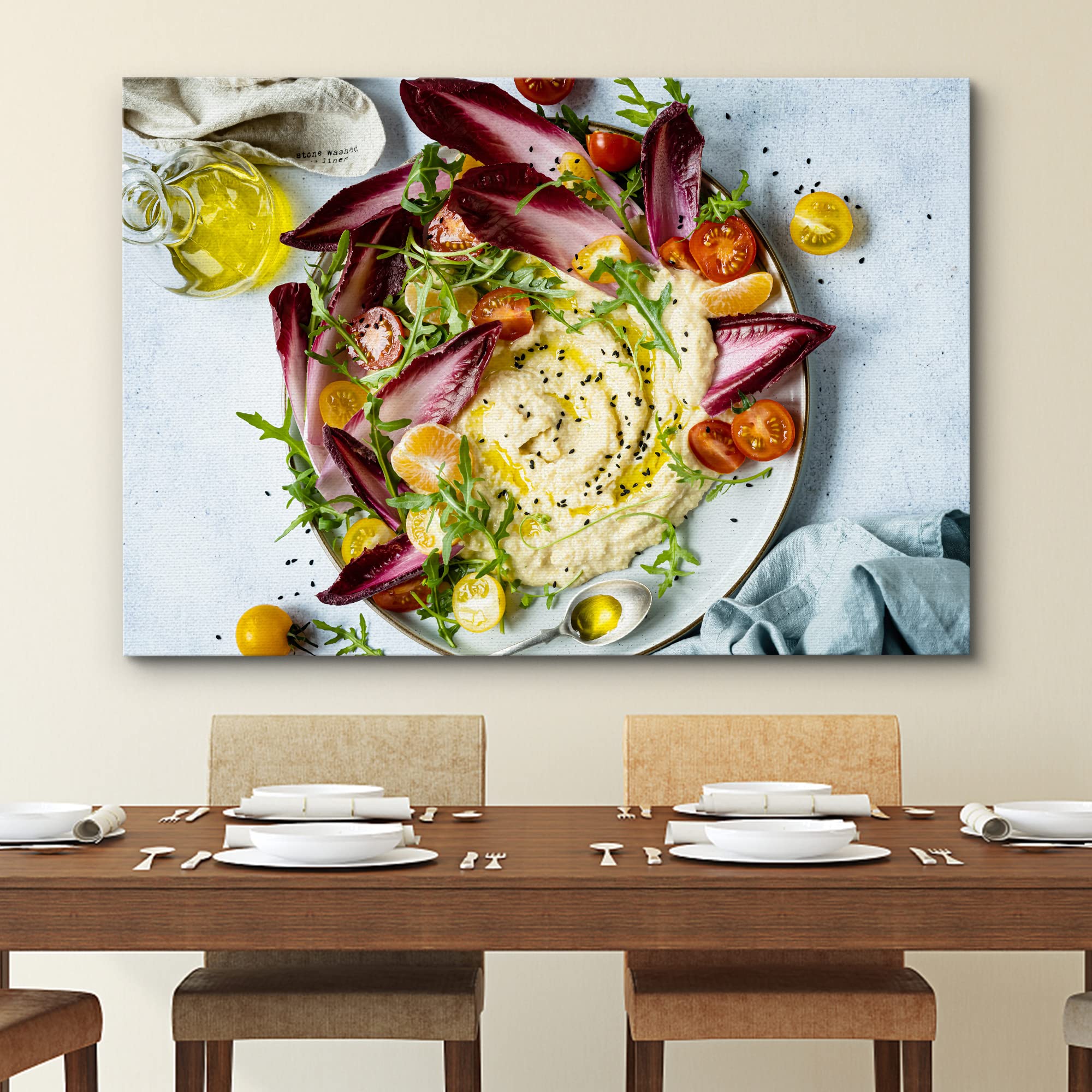Wall26 Canvas Print Wall Art Olive Oil Fresh Hummus Endive Herb Dip Food & Cooking Kitchen Photography Realism Decorative Scenic