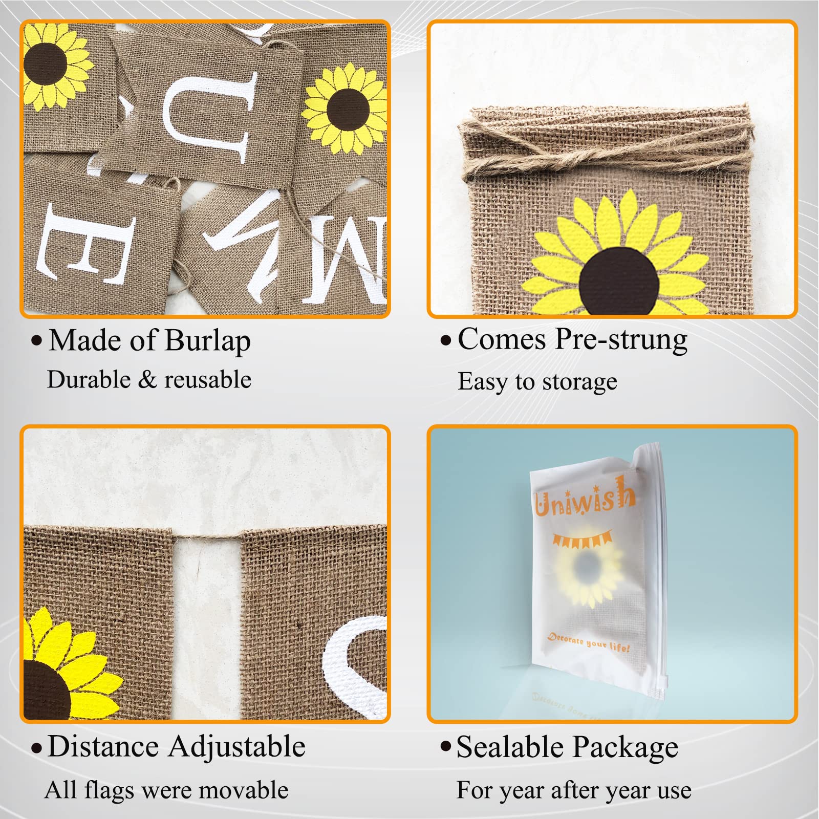 Uniwish Summer Banner Burlap With Sunflower Garland Hello Summer Decorations Rustic Hawaiian Beach Pool Party Supplies Home Outd