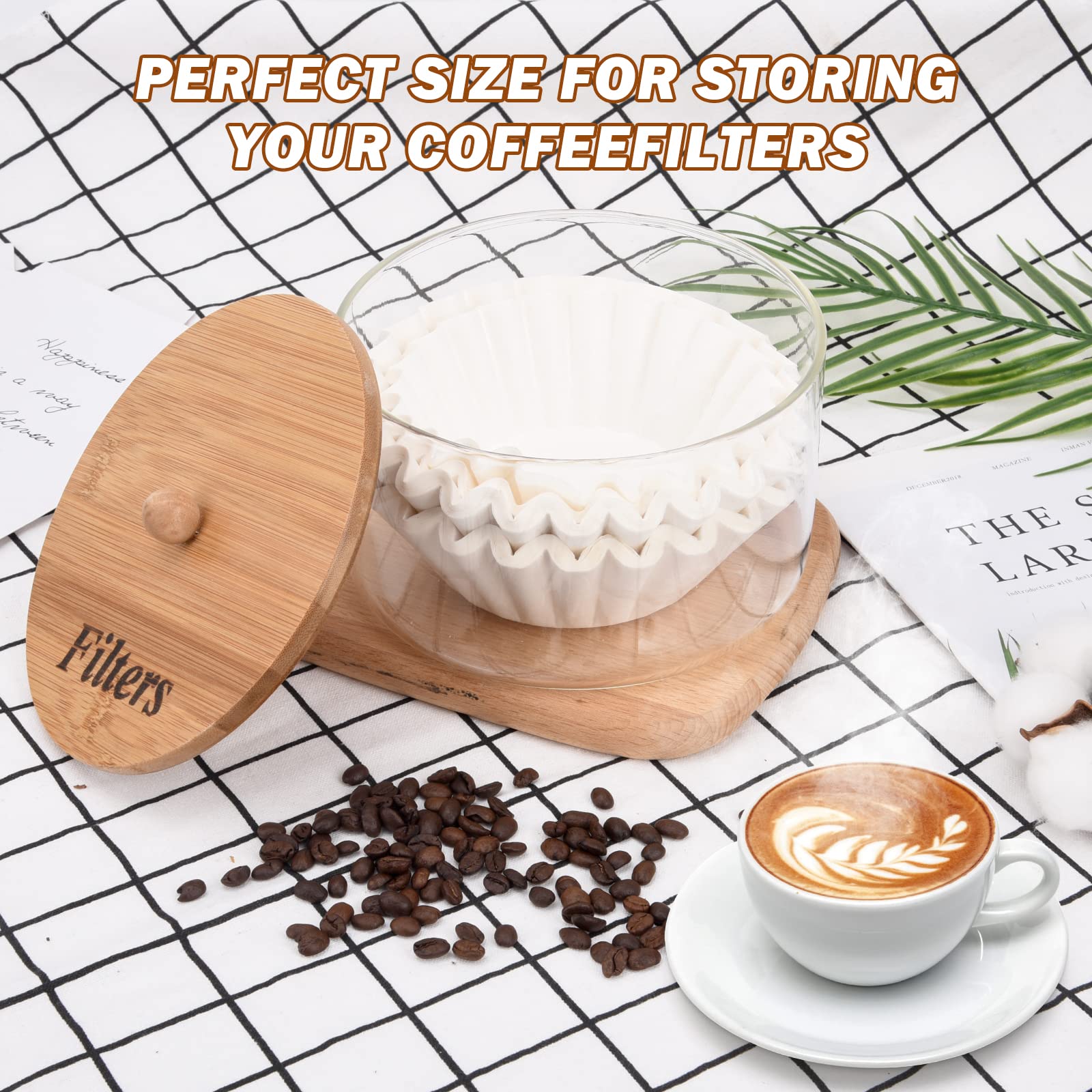 Bkyfpq Coffee Filter Holder, Glass Storage Container With Lid, Stylish Coffee Filter Basket For Counter, Coffee Filter Case, Cof